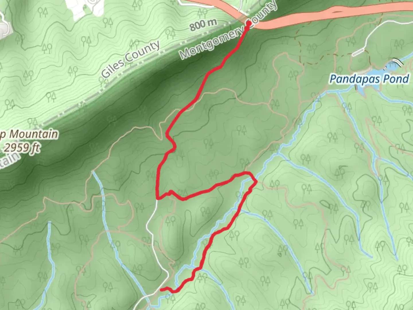 An image depicting the trail May Apple Trail via Poverty Creek Trail and its surrounding area.