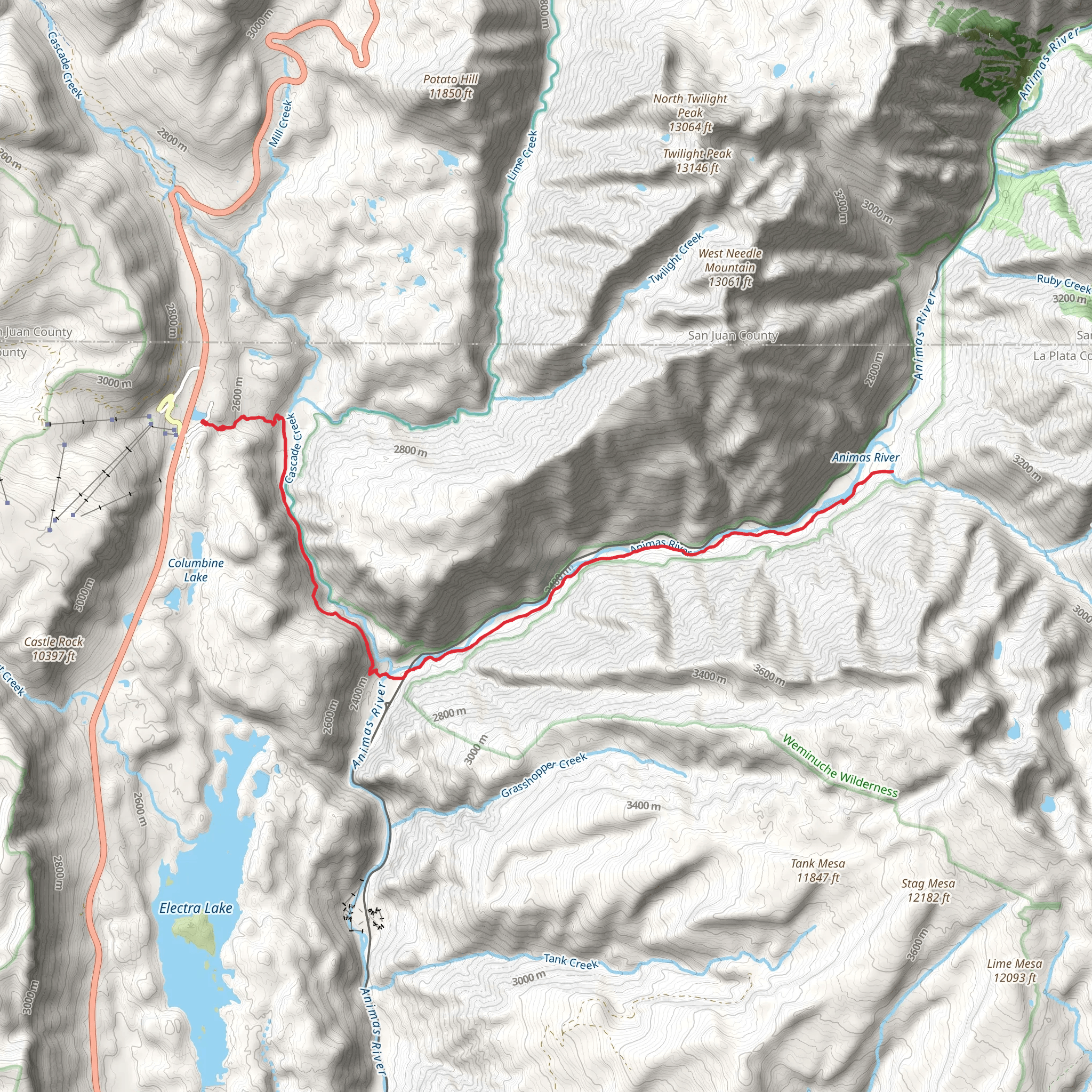 Animas River via Purgatory Trail mobile static map
