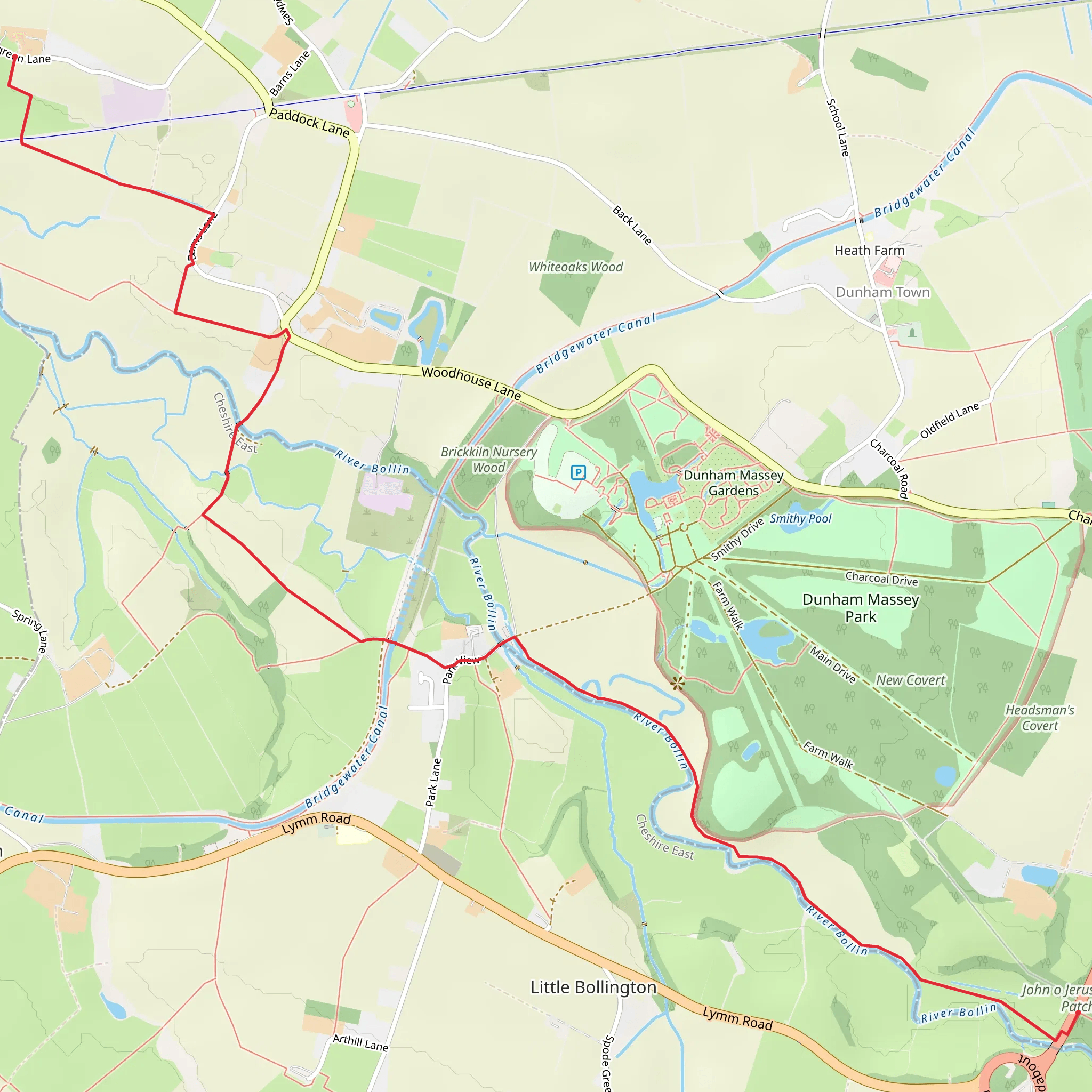 Bridgewater Canal and Bollin Valley Way mobile static map
