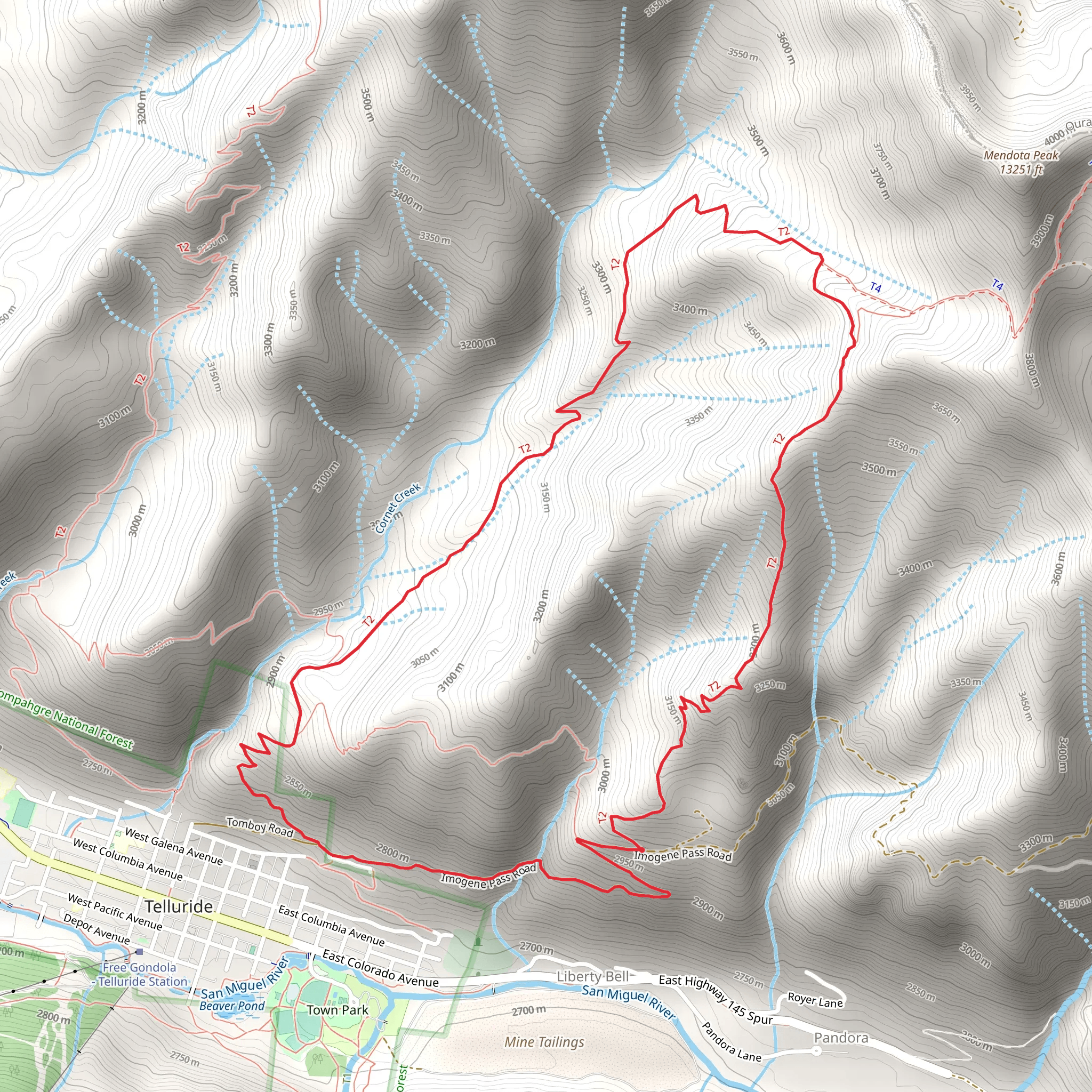 Sheridan Crosscut, Liberty Bell and Imogene Pass Road Loop Trail mobile static map