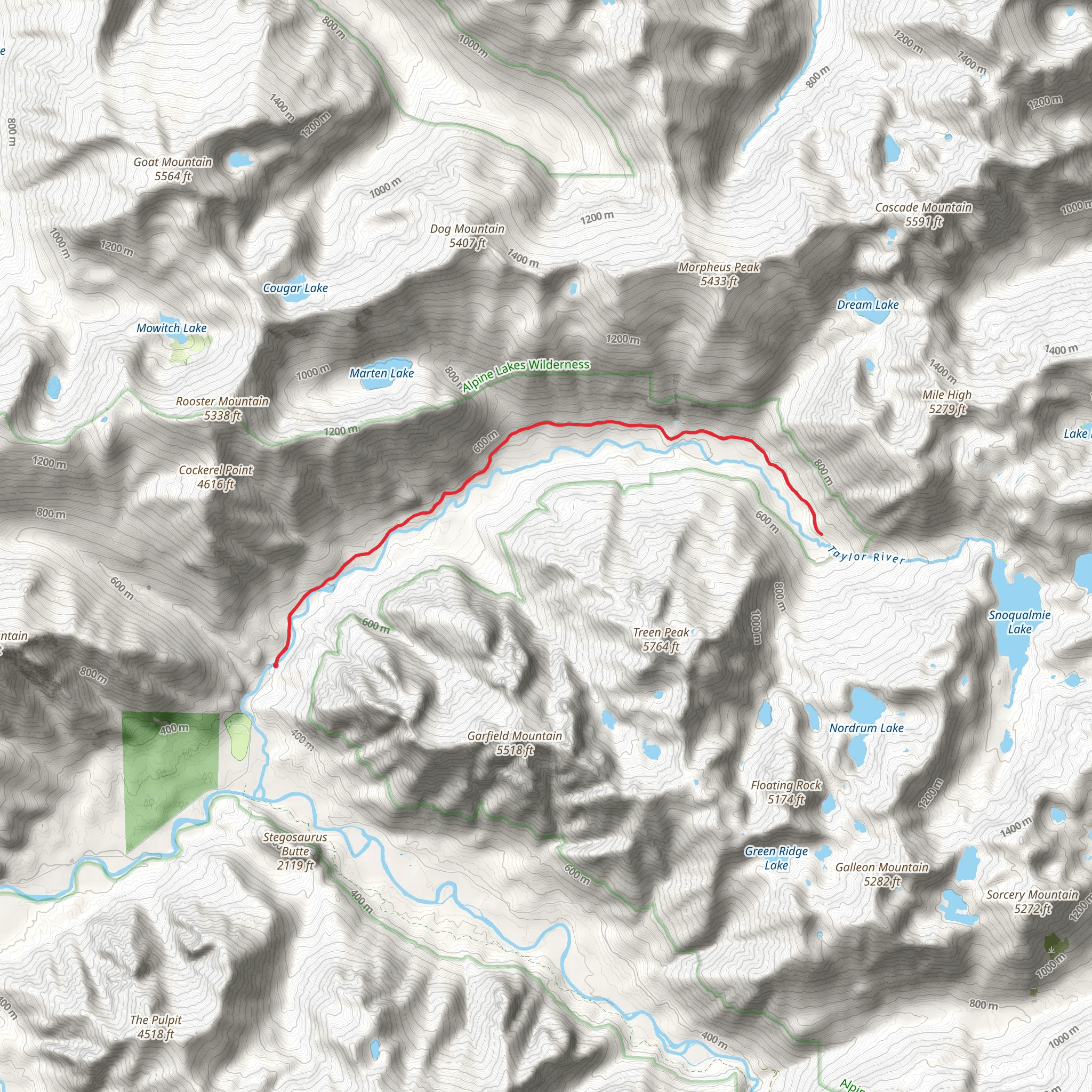 Big Creek Falls via Snoqualmie Lake Trail mobile static map