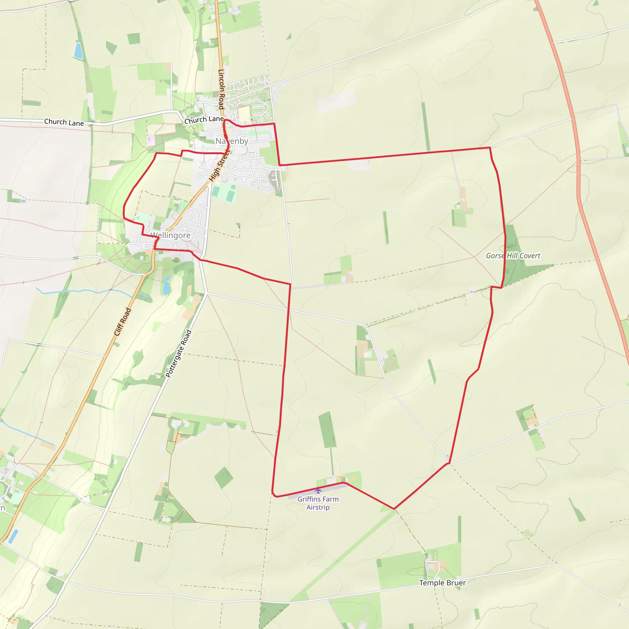 Navenby and Wellingore Loop via Gorse Hill Covert mobile static map