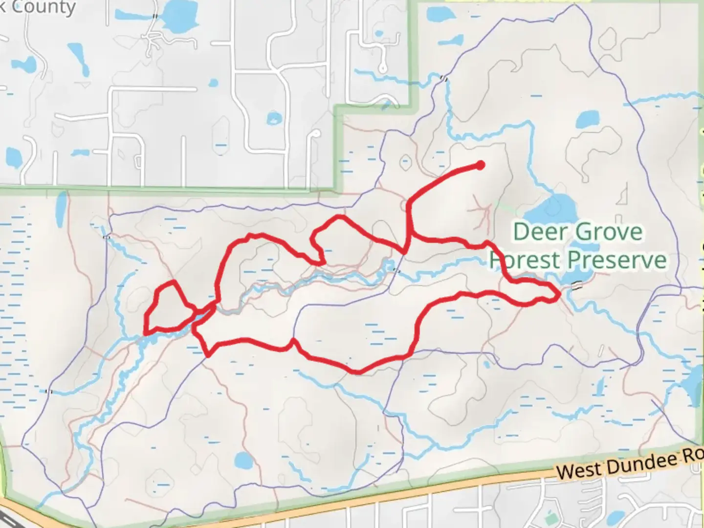 An image depicting the trail Deer Grove Nature Preserve and Orange Loop Trail and its surrounding area.