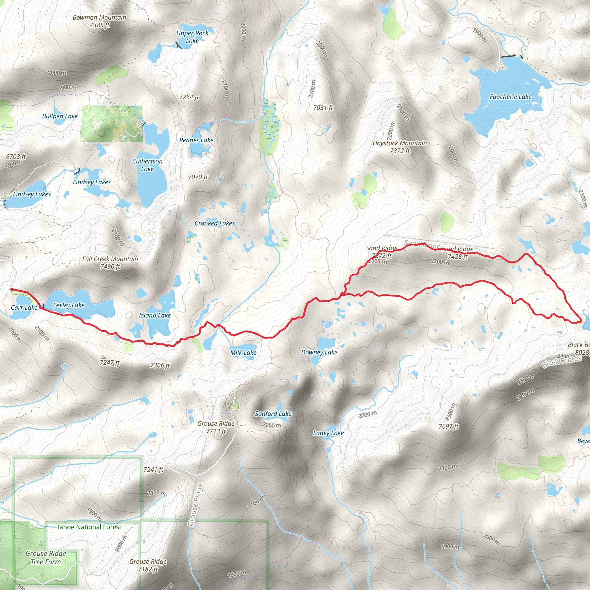 Sand Ridge via Grouse Ridge and Long Lake Trail mobile static map