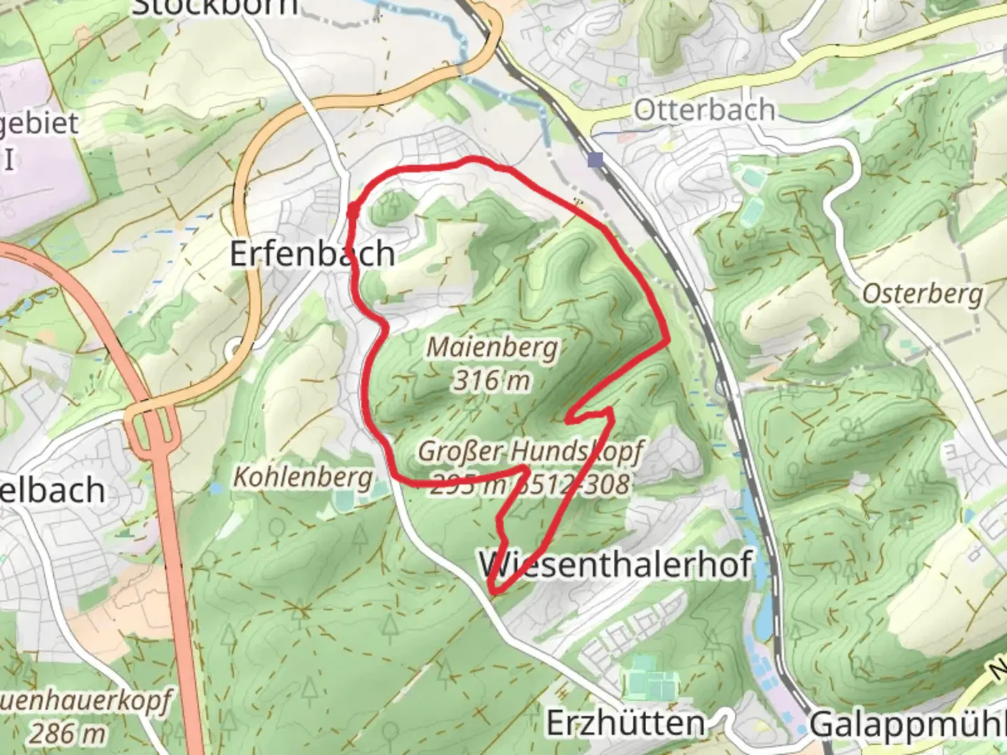 An image depicting the trail Waldlaufparcours Kaiserslautern Rot and its surrounding area.