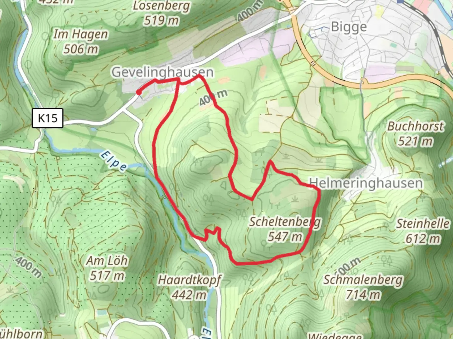 An image depicting the trail Scheltenberg Loop and its surrounding area.