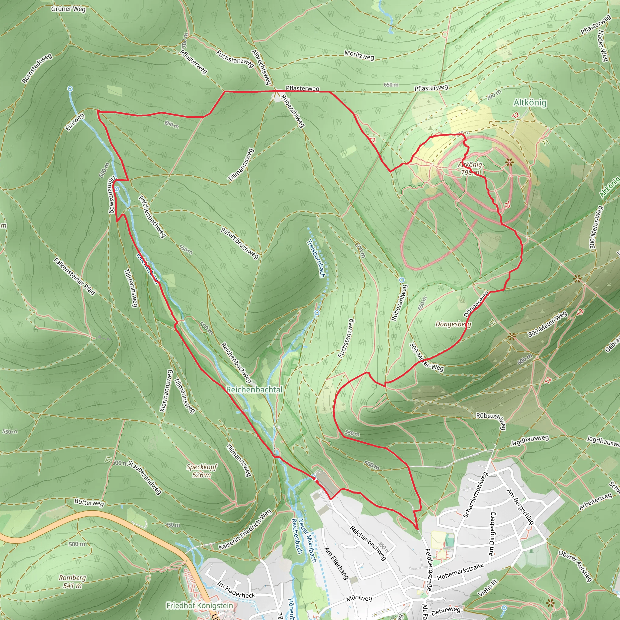 Altkönig, Reichenbachtal and Forellenweiher Loop mobile static map