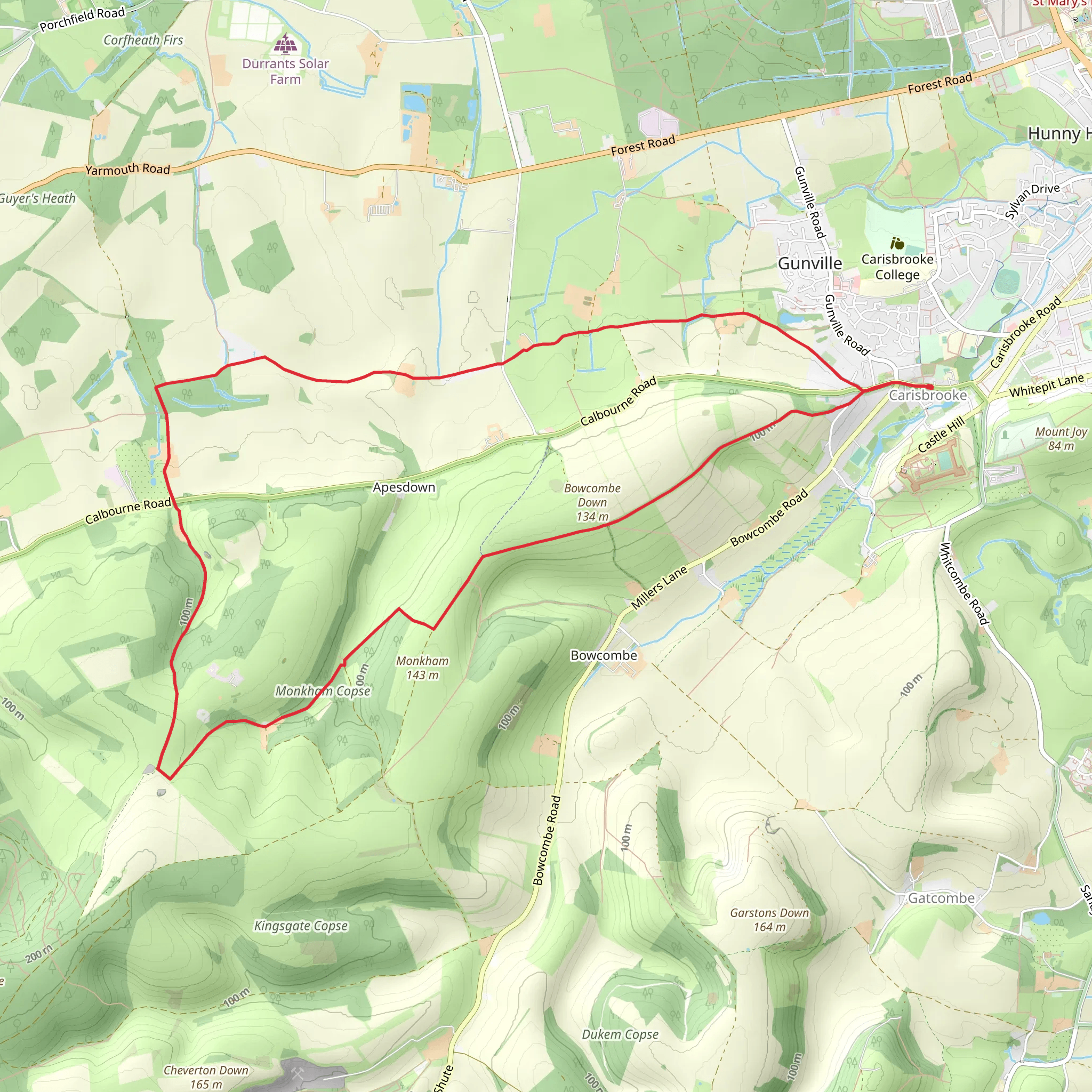 Carisbrooke - Bowcombe Down and Upper Watchingwell mobile static map