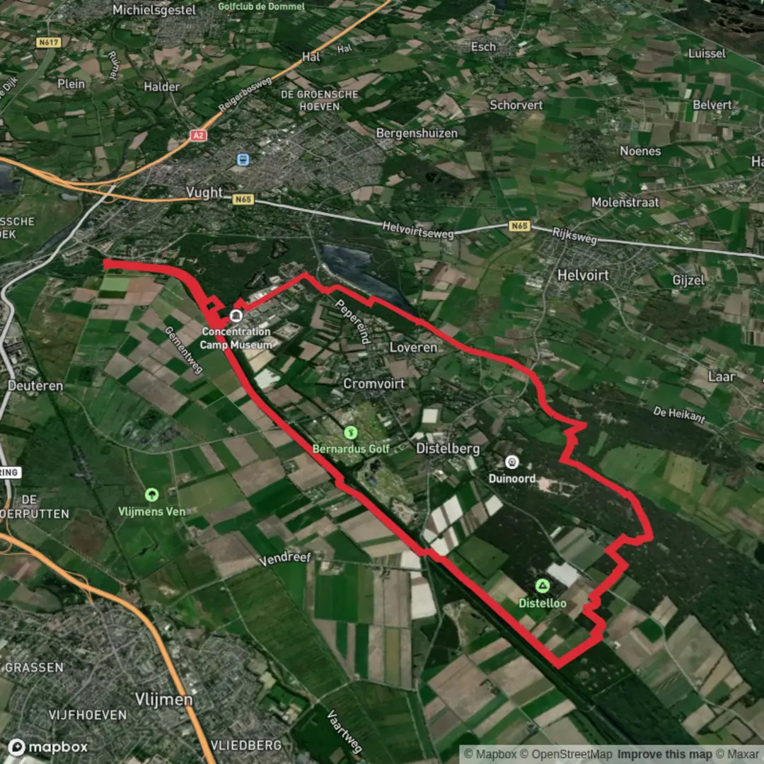 An image depicting the trail De Ijzeren Man and Helvoirtsche Loop and its surrounding area.