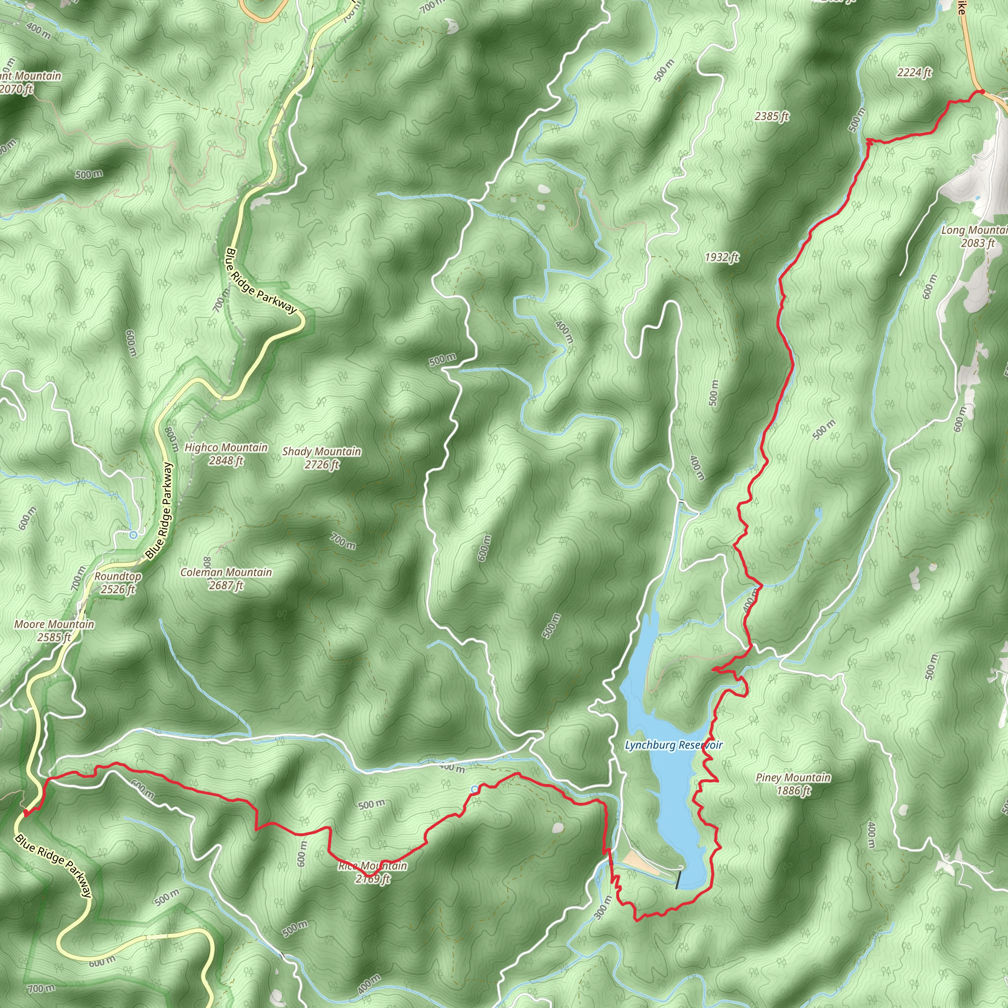 Lynchburg Reservoir and Rice Mountain mobile static map