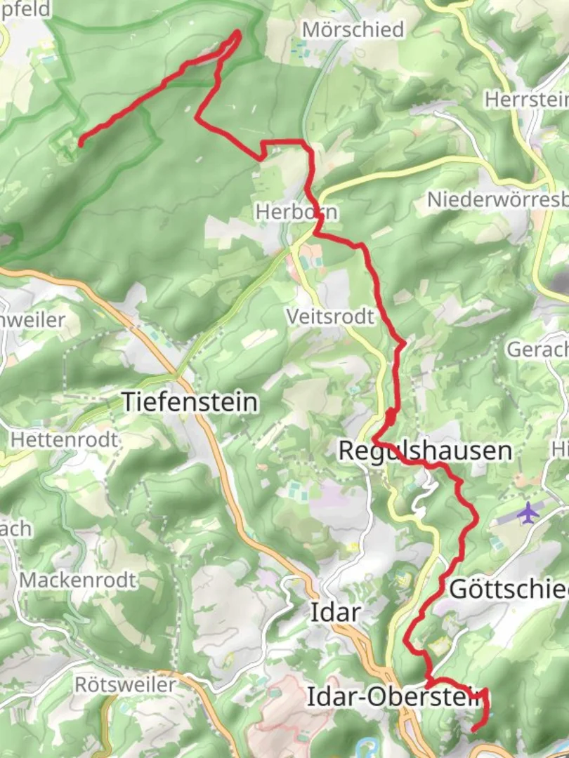 An image depicting the trail Wildenburg Castle to Schloss Oberstein Walk and its surrounding area.