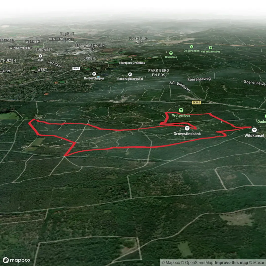 An image depicting the trail Duddel via Paleis 't Loo Rode Route and its surrounding area.