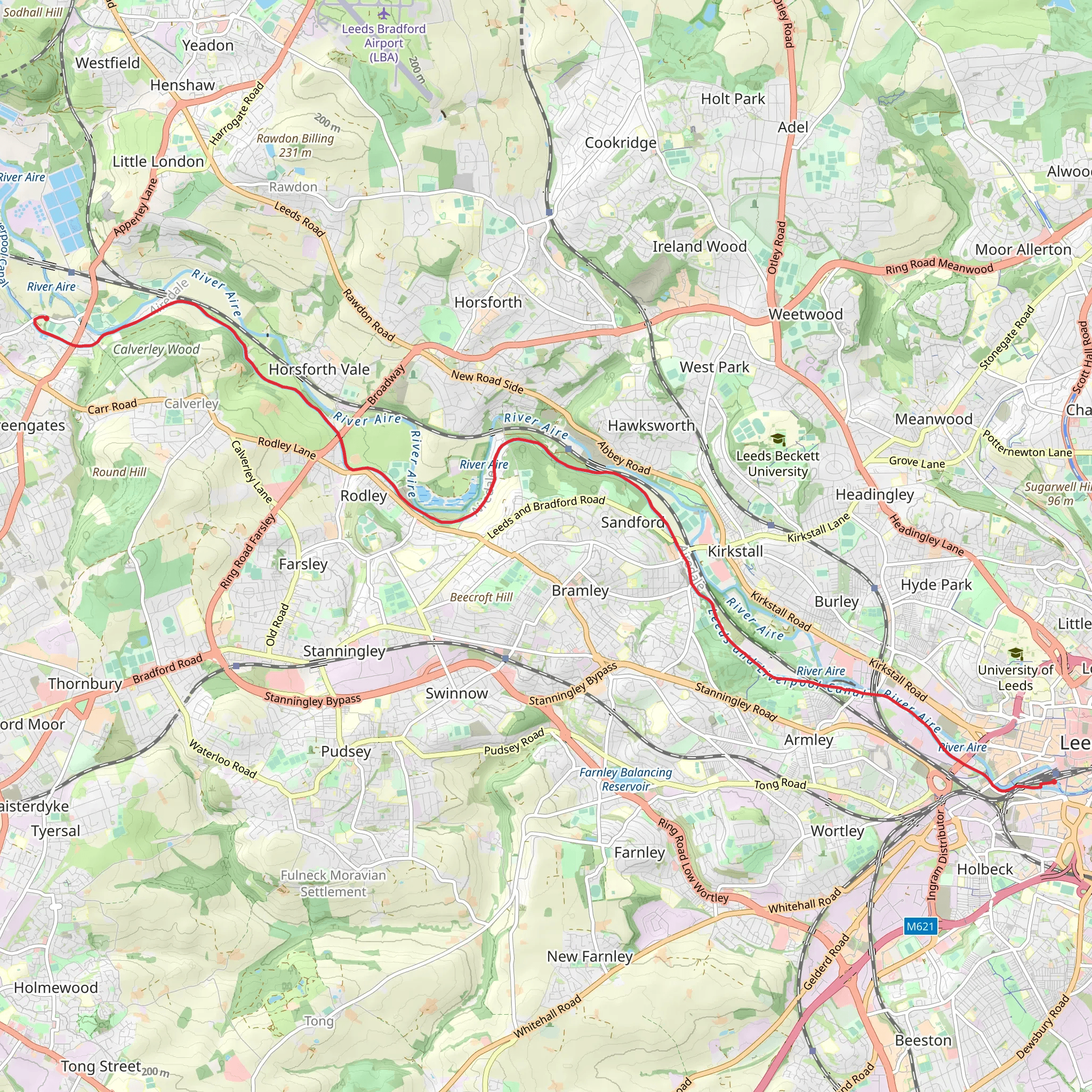 Leeds and Liverpoll Canal and Bramley Fell via Aire Valley Towpath mobile static map