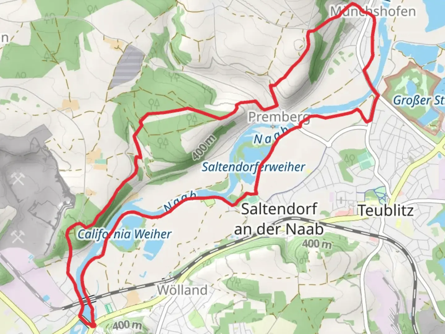 An image depicting the trail Naab via Staedtedreieck Rundweg and its surrounding area.
