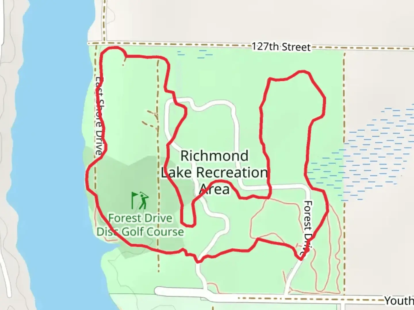 An image depicting the trail Richmond Lake Recreation Area Loop - North and its surrounding area.