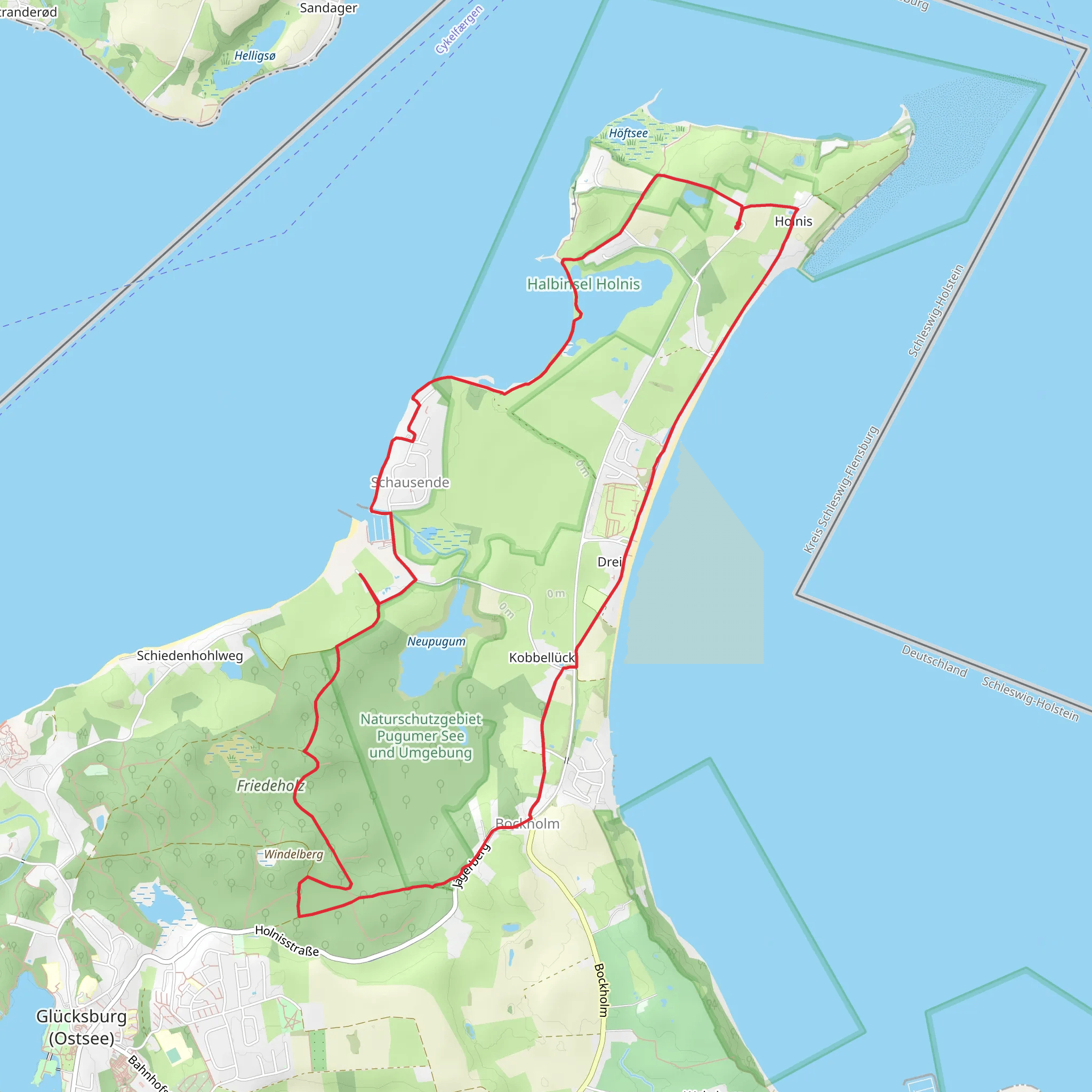 Friedeholz, Halbinsel Holnis and Kleines Noor via Holnisser Fährstraße and An der Promenade mobile static map