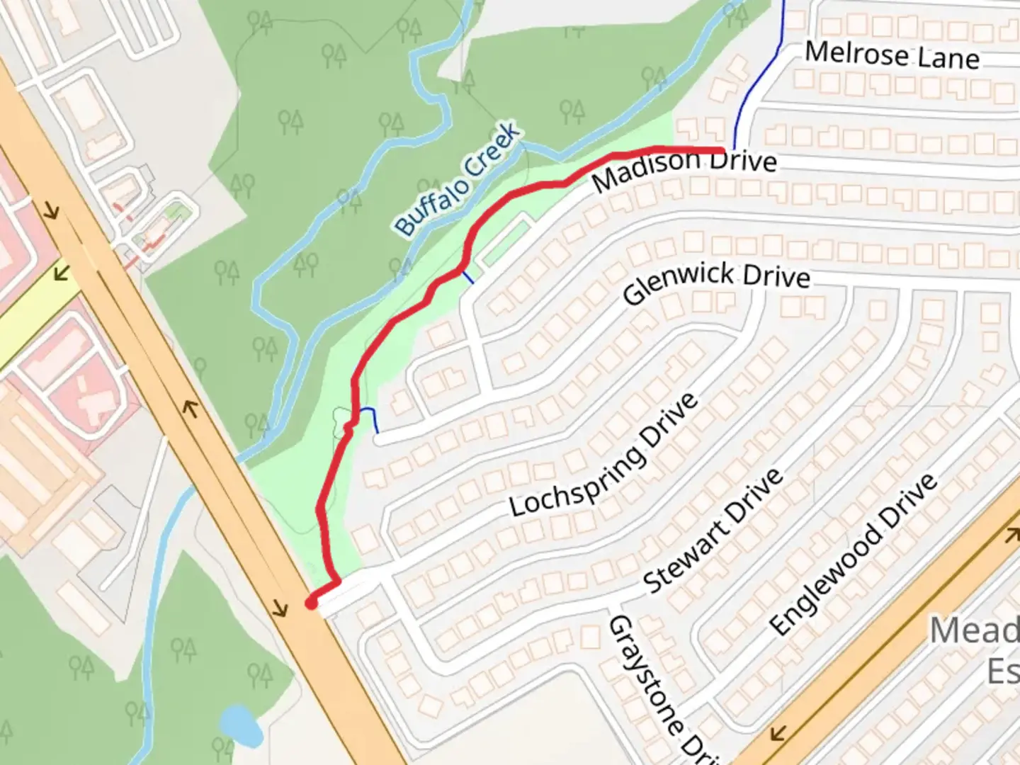 An image depicting the trail Lochspring Drive North Walk and its surrounding area.