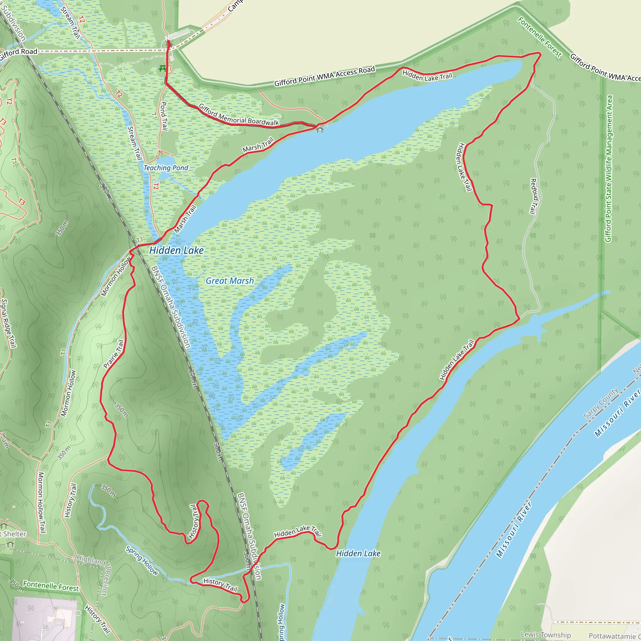 Gifford Memorial Boardwalk, Hidden Lake Trail and Marsh Trail Loop mobile static map