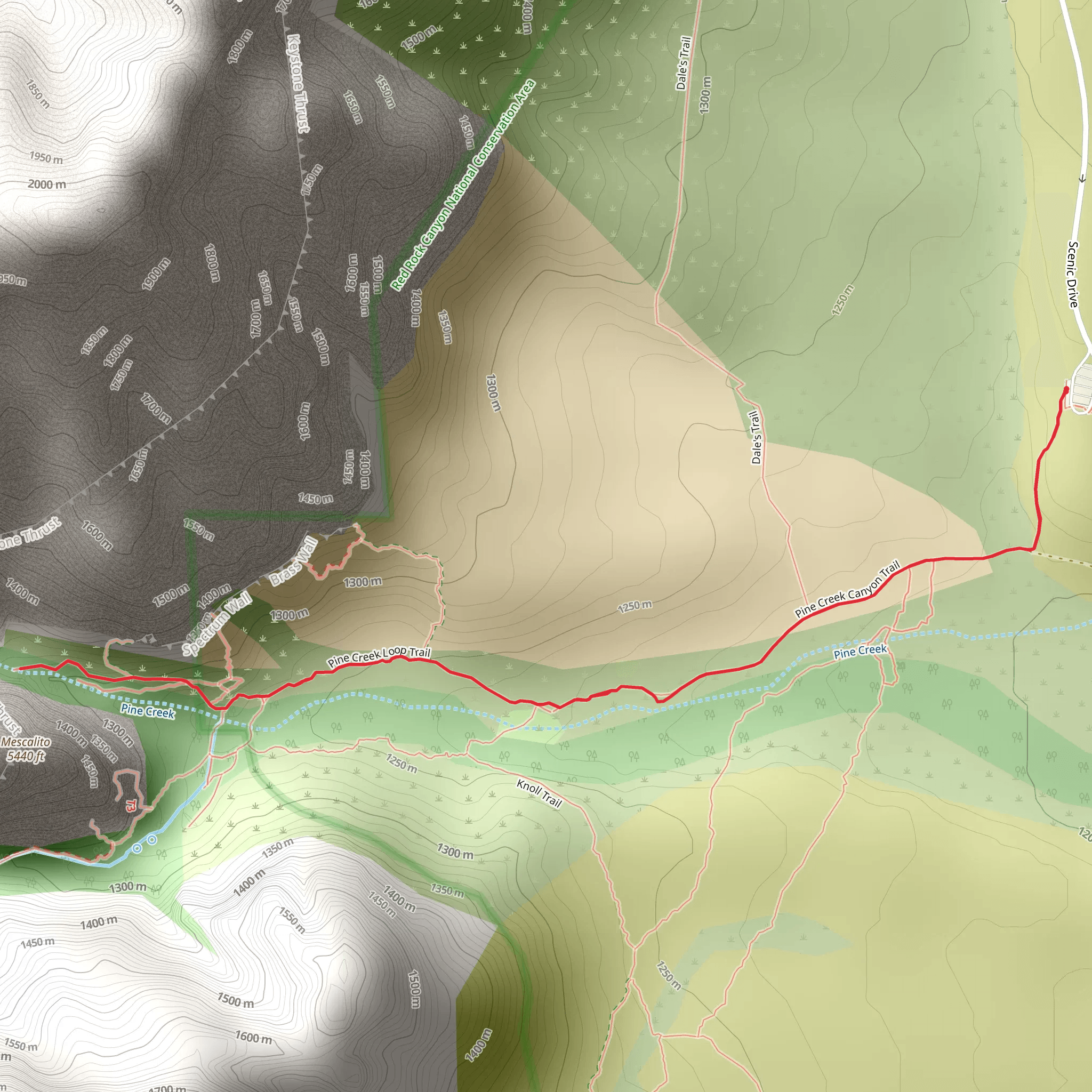 Pine Creek Trail - Climbers trail to Mescalito mobile static map
