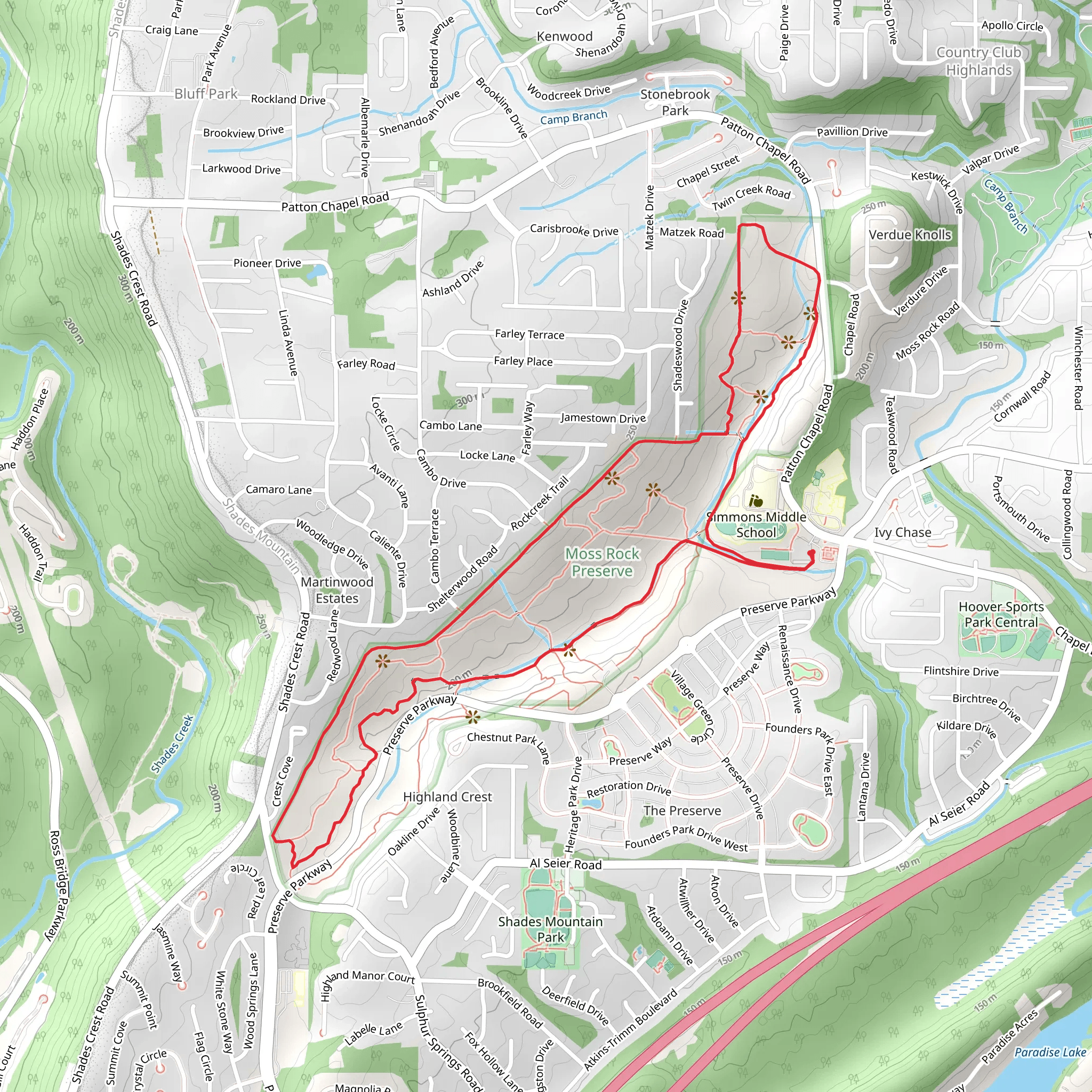 Moss Rock Preserve White and Powerline Loop Trail mobile static map
