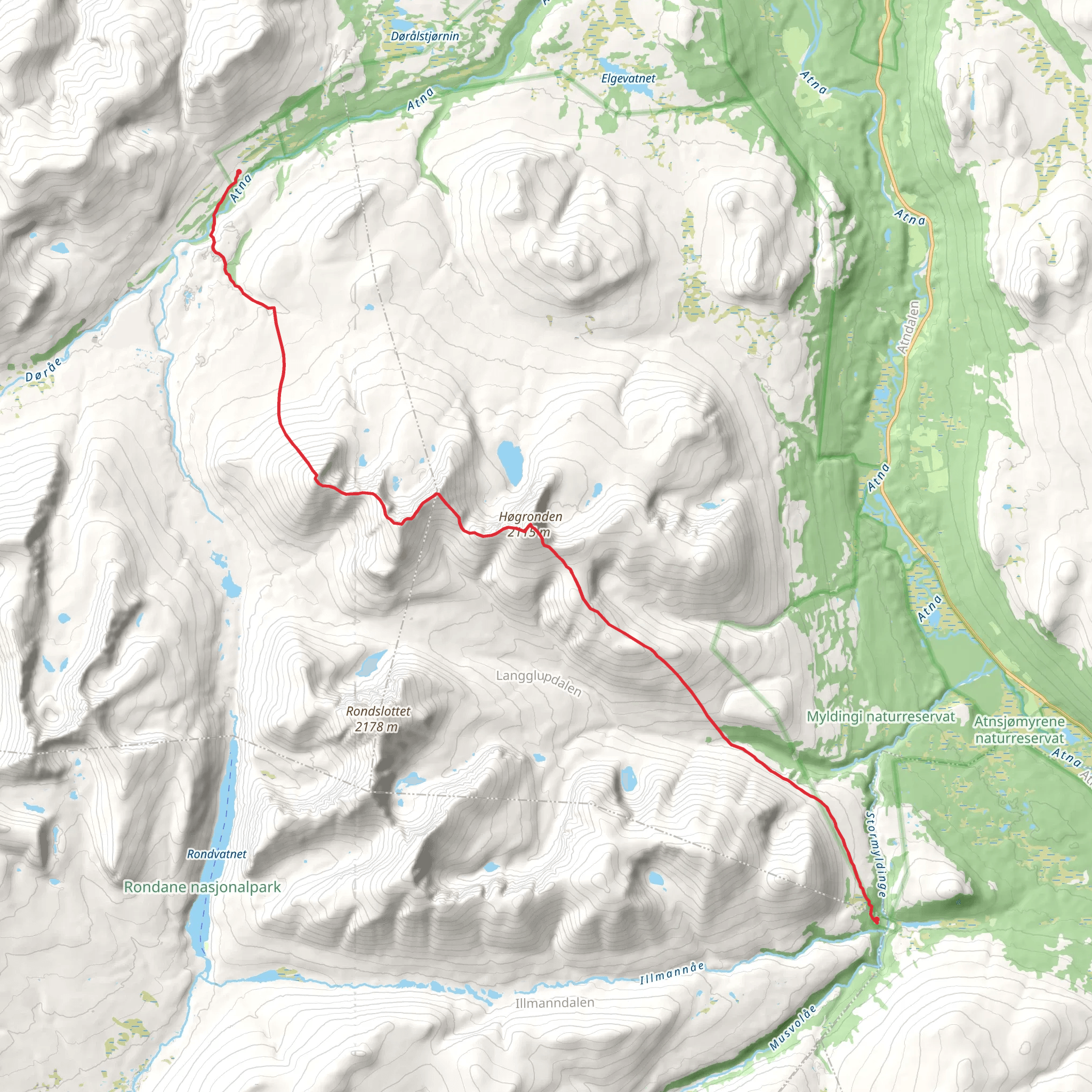 DNT Bjørnhollia to Nedre Dørålseter Turisthytte mobile static map
