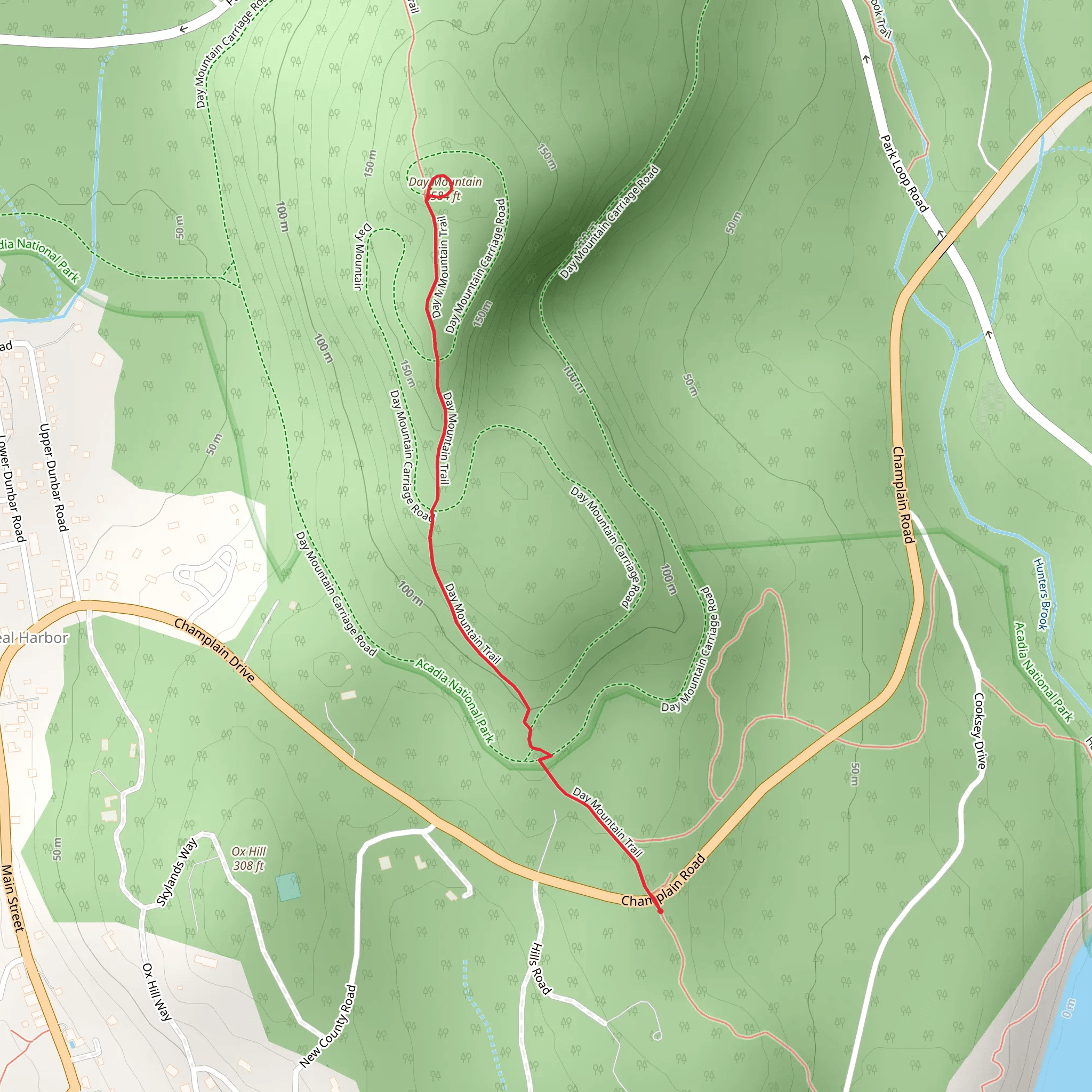 Day Mountain Trail from Champlain Road Out and Back mobile static map