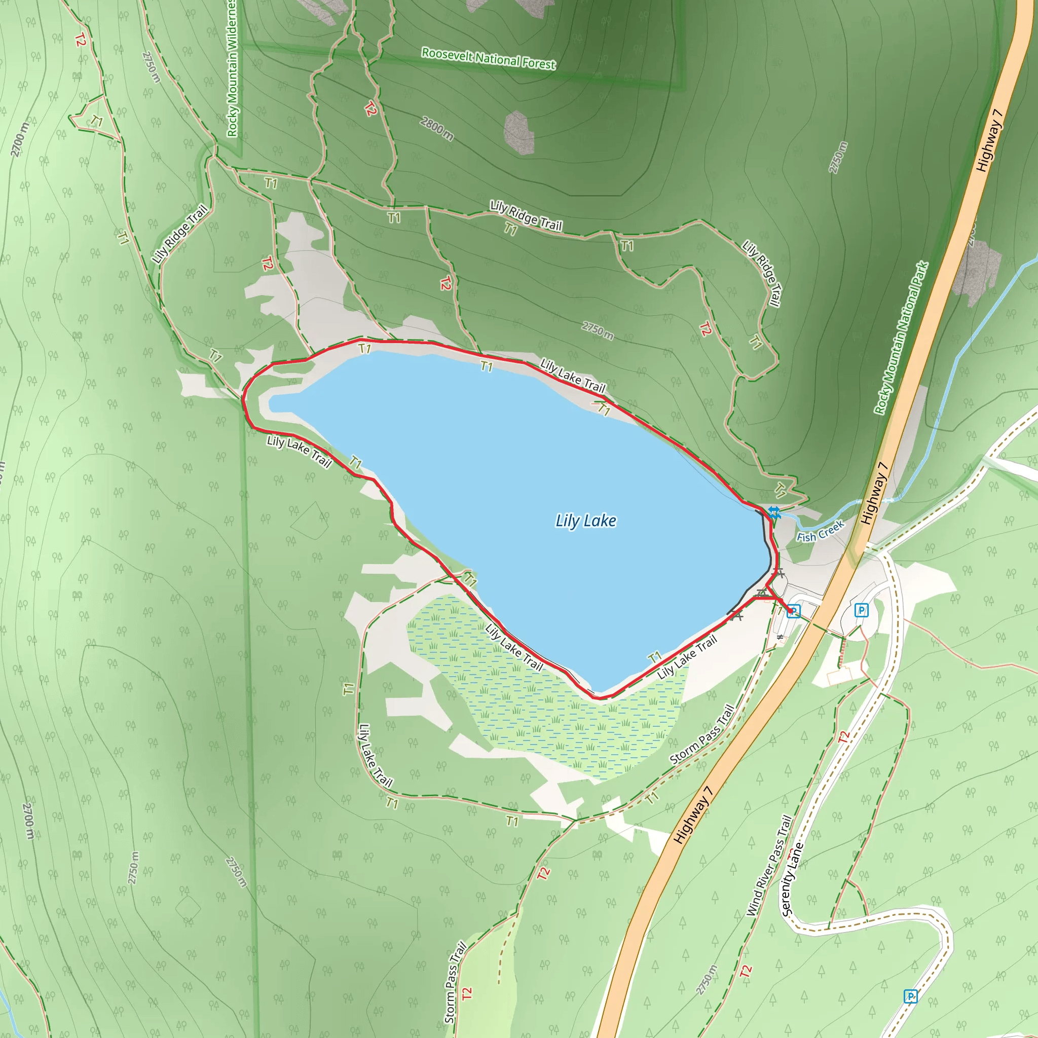 Lily Lake Trail mobile static map