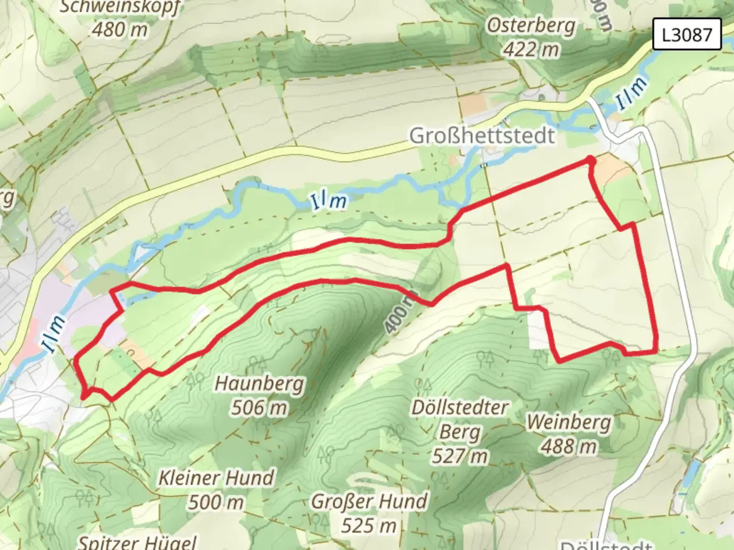 An image depicting the trail Kleinhettstedt Loop and its surrounding area.