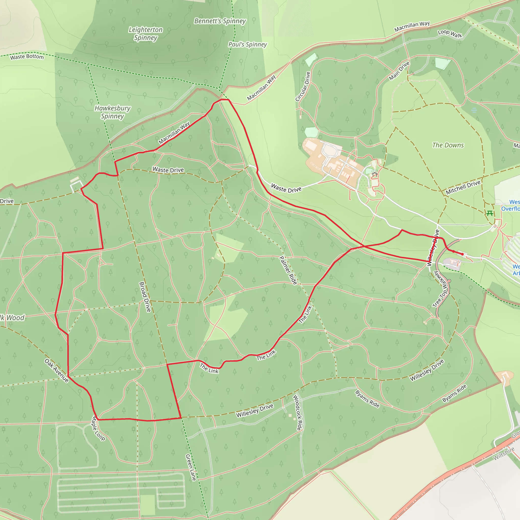 Silk Wood and Westonbirt Arboretum Loop mobile static map