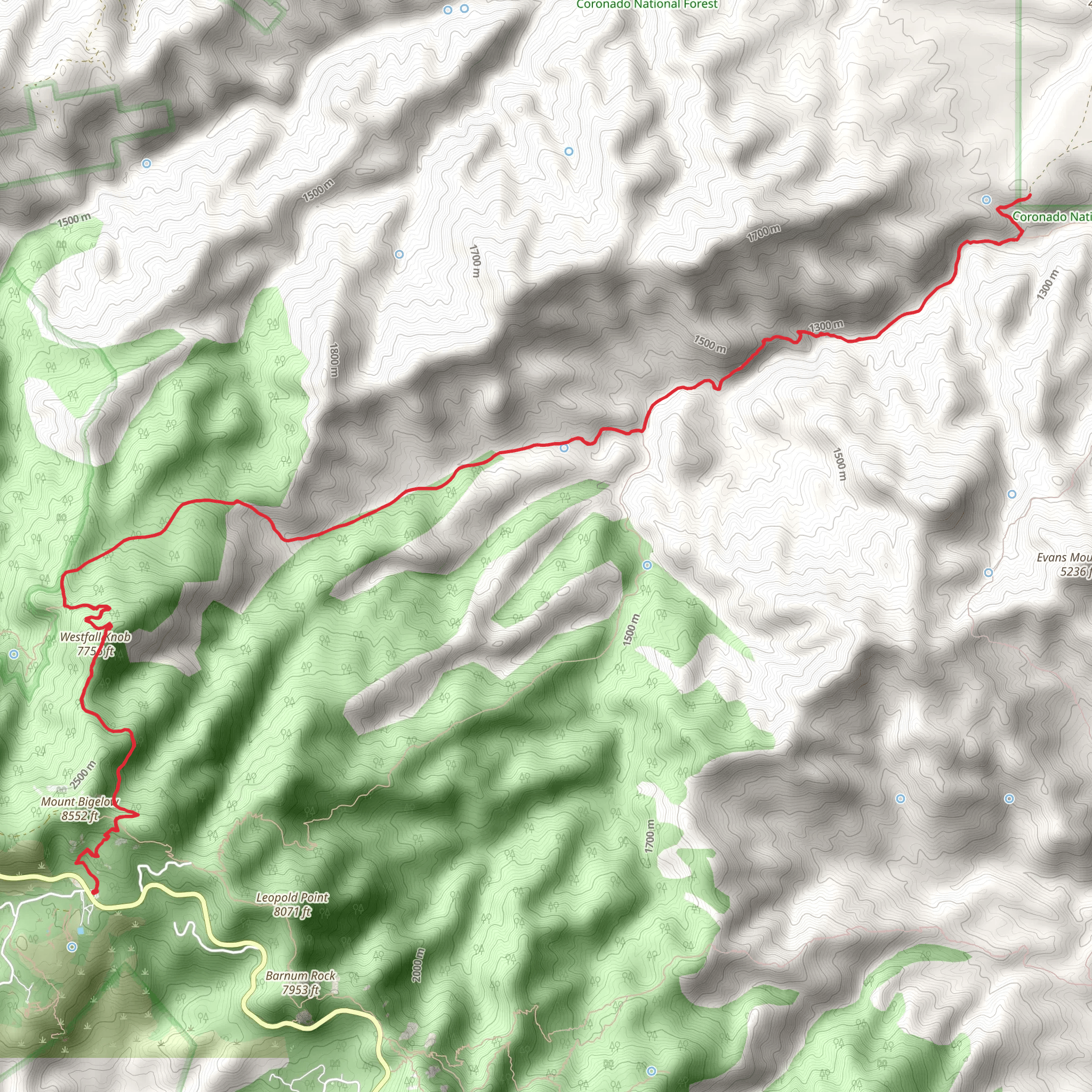 Davis Spring Trail via Bigelow Trail mobile static map