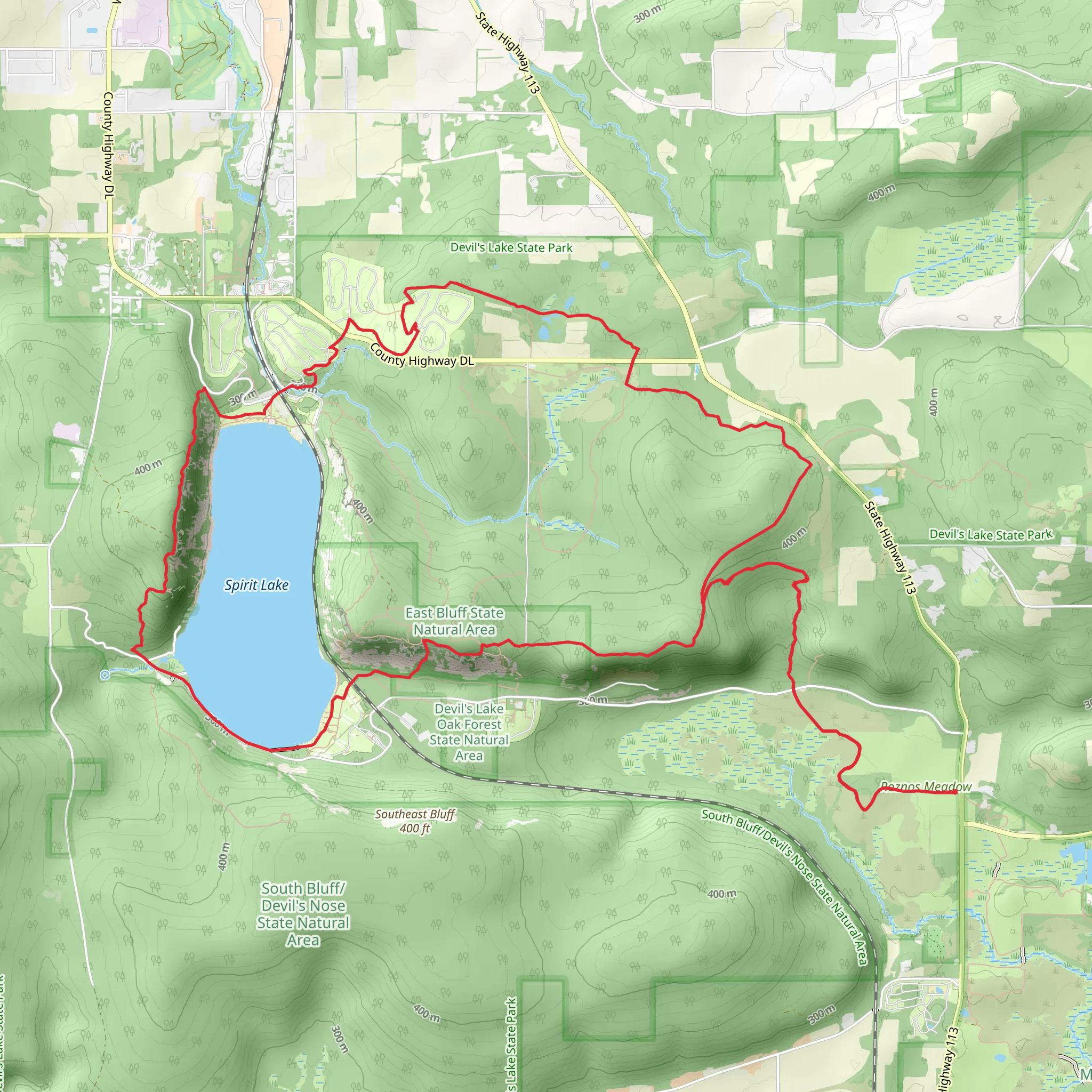 Spirit Lake Loop via Ice Age Trail mobile static map