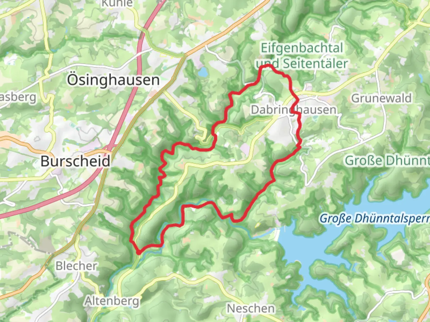 An image depicting the trail Alte Burg to Dabringhausen Loop and its surrounding area.