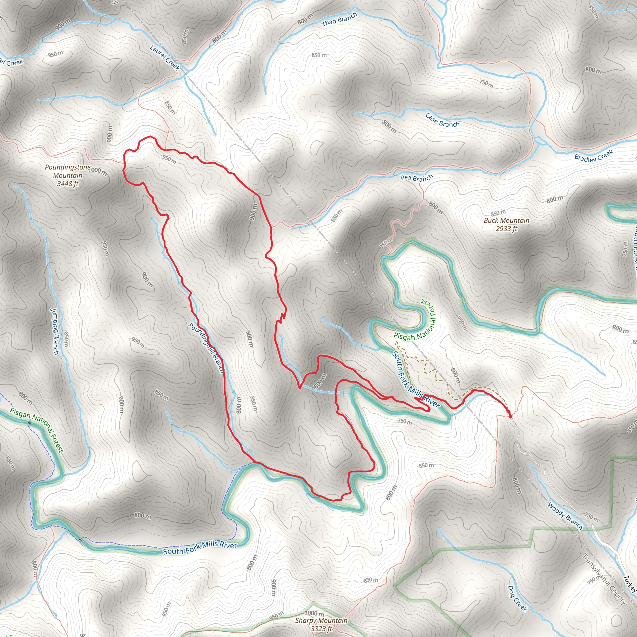 Mullinax Trail, Pounding Mill, and South Mills River Road Loop Trail mobile static map
