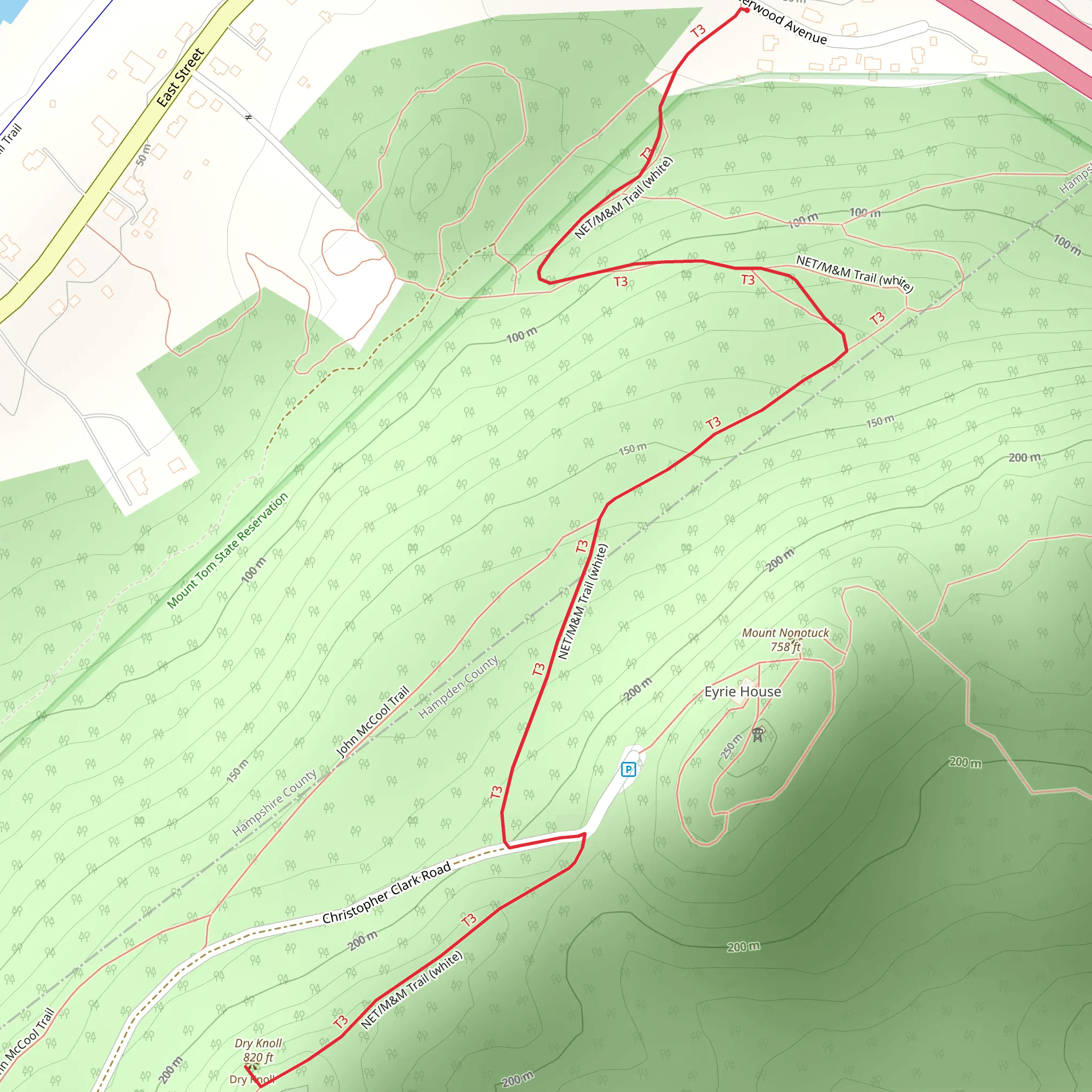 Dry Knoll via Metacomet - Monadnock Trail mobile static map