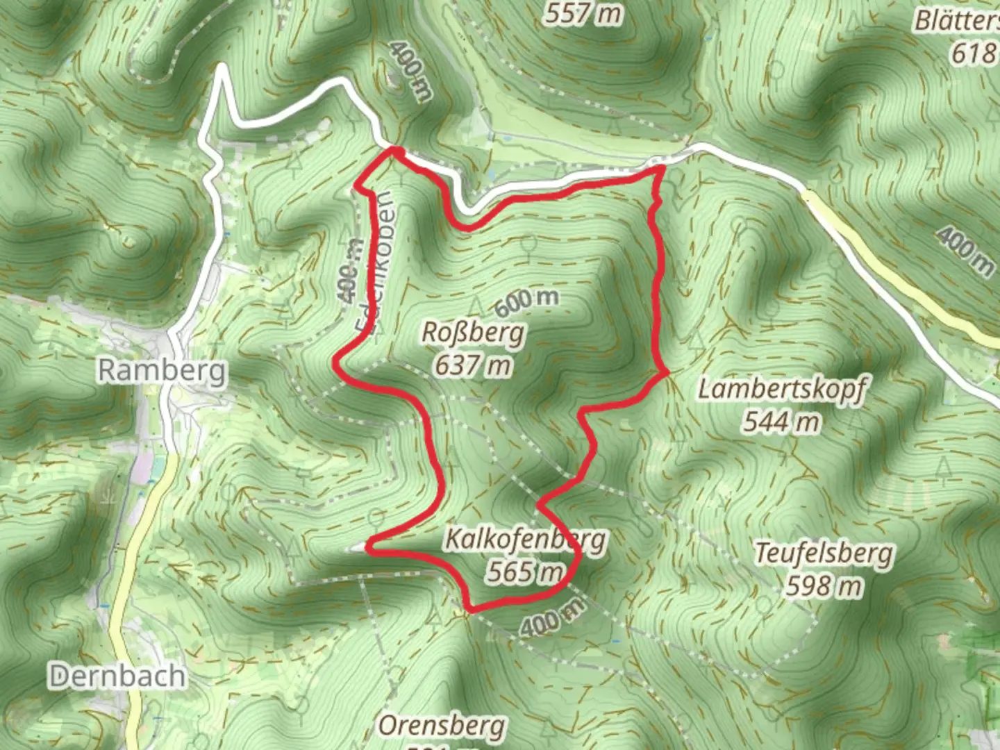 An image depicting the trail The 5 Burgen Blick, Neuscharfeneck Loop via Drei Burgen Weg and its surrounding area.