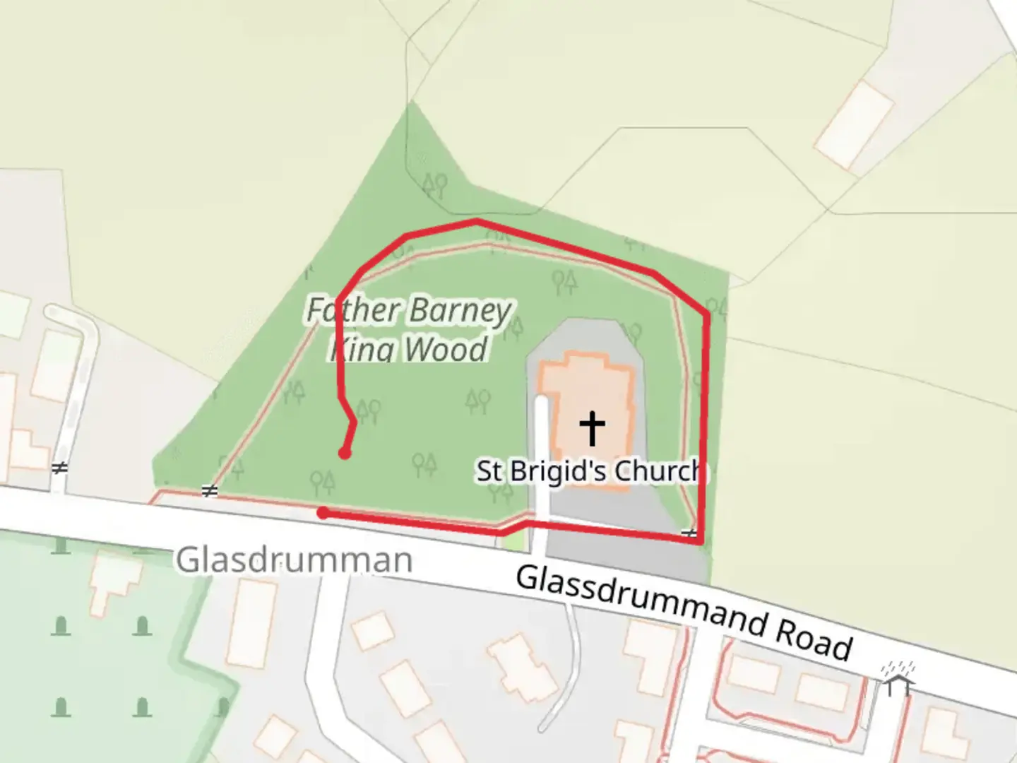 An image depicting the trail Glassdrummond Wood and its surrounding area.