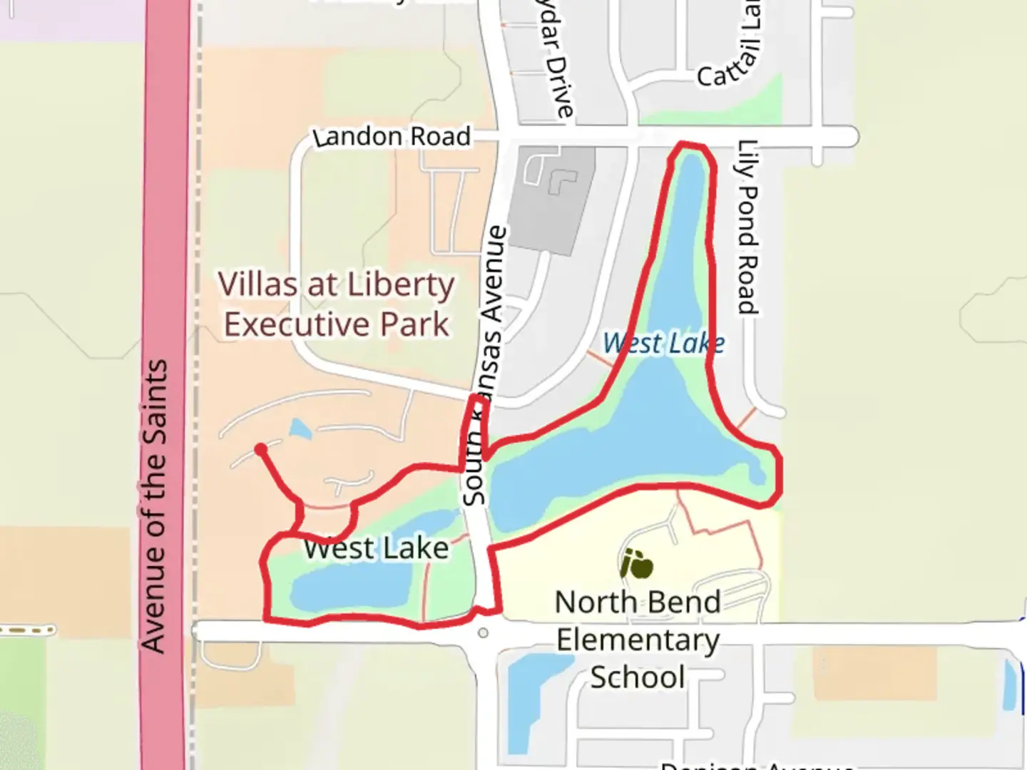 An image depicting the trail West Lake and Mar Lee Park Loop and its surrounding area.