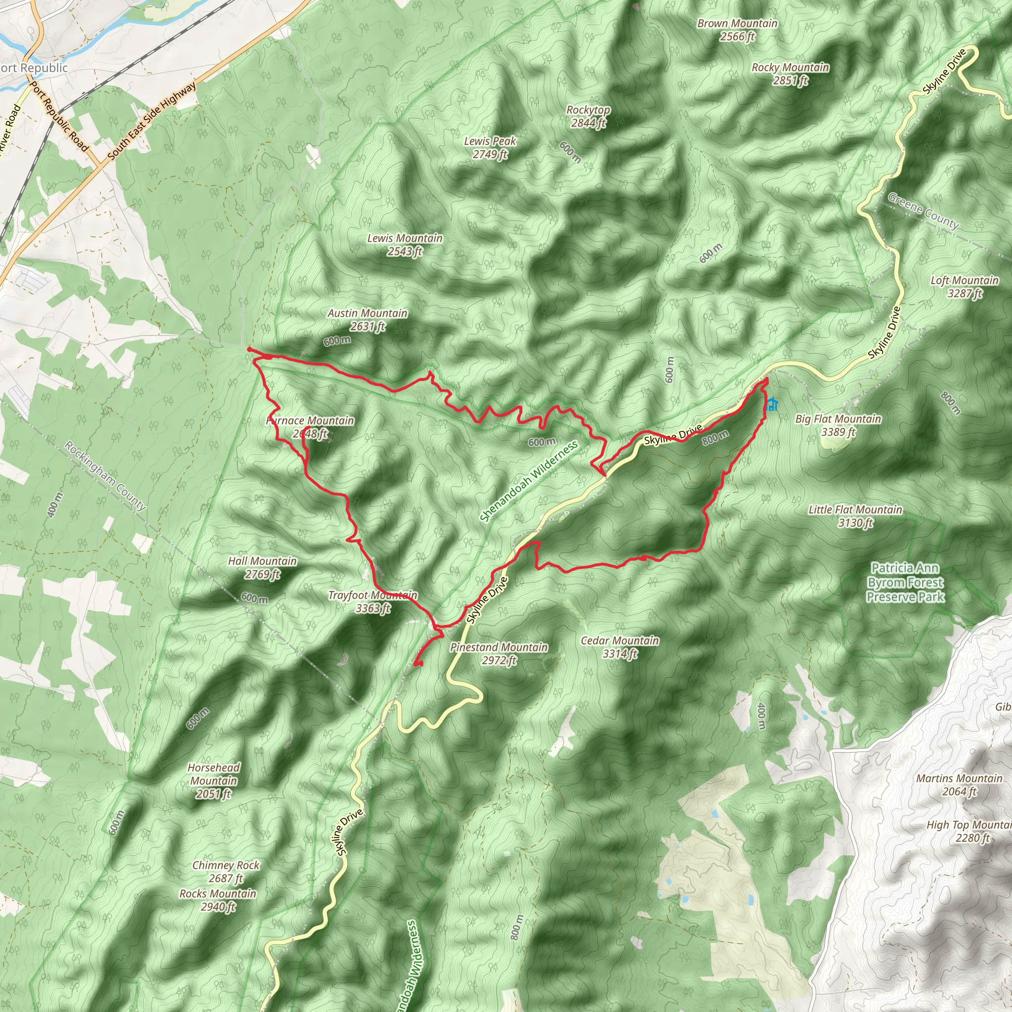 Furnace Mountain, Blackrock, Jones Run and Appalachian Loop Trail mobile static map
