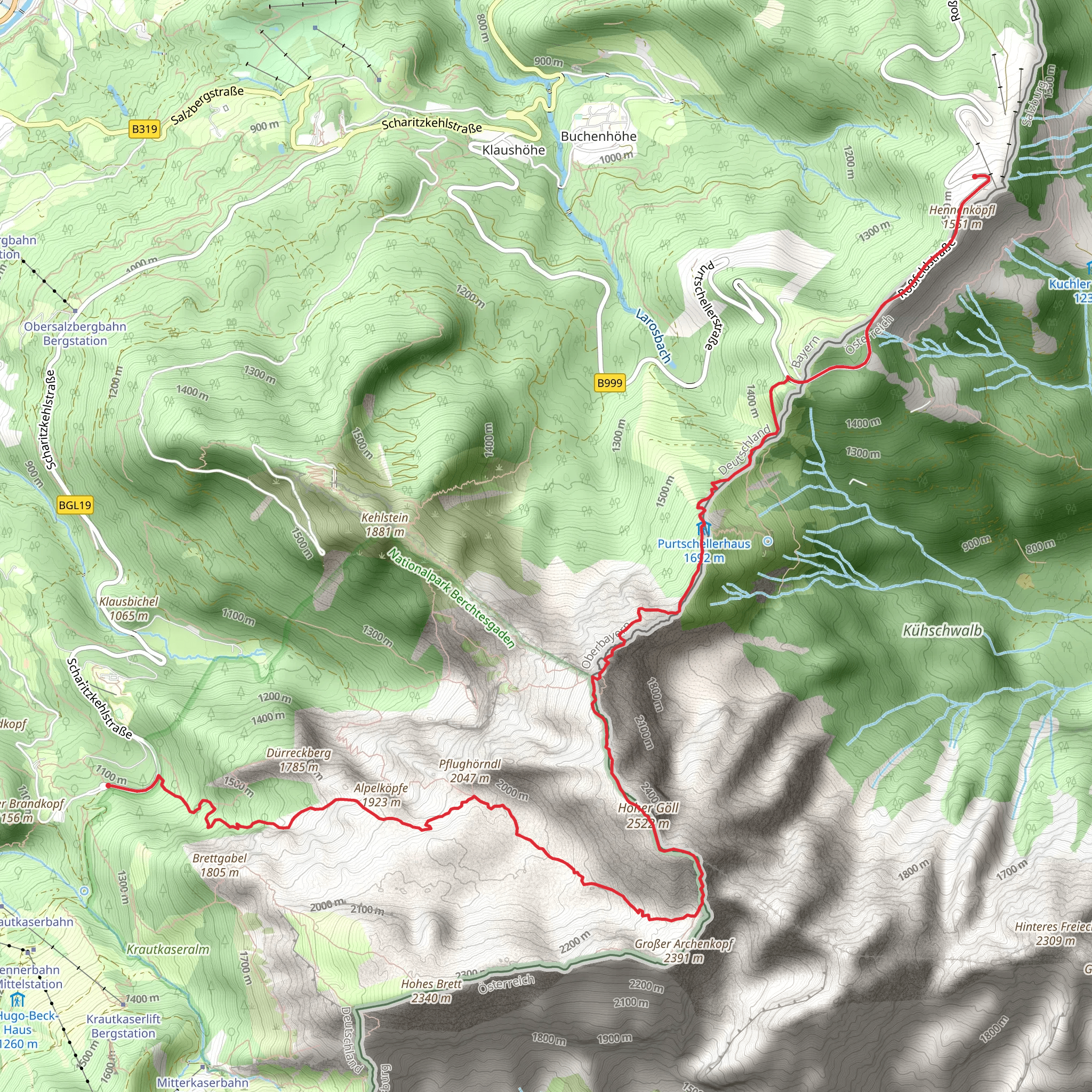 Roßfeld to Hinterbrand Scenic Walk via Hoher Goll and Gollscharte mobile static map