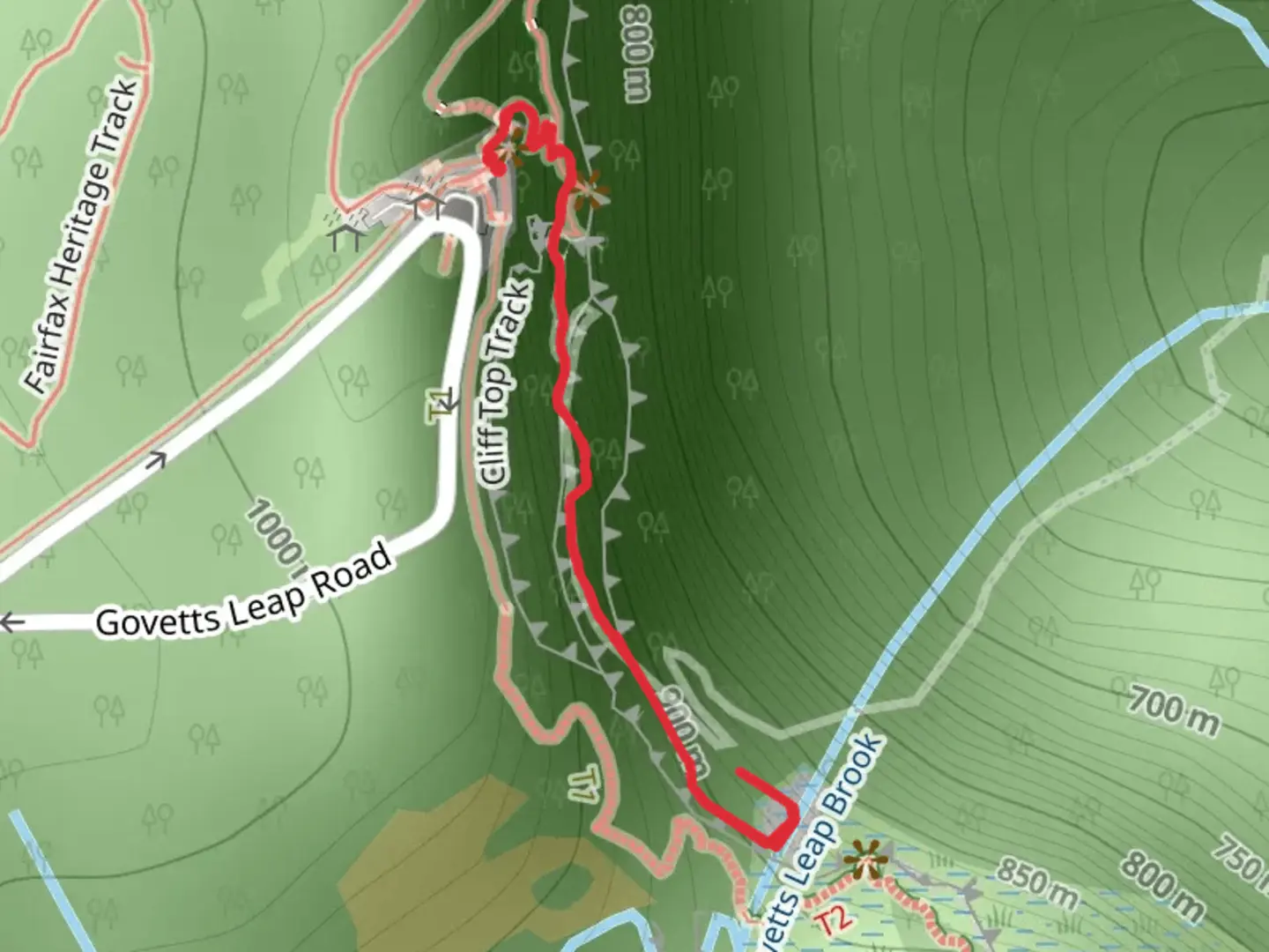 An image depicting the trail Govetts Leap Descent Track and its surrounding area.