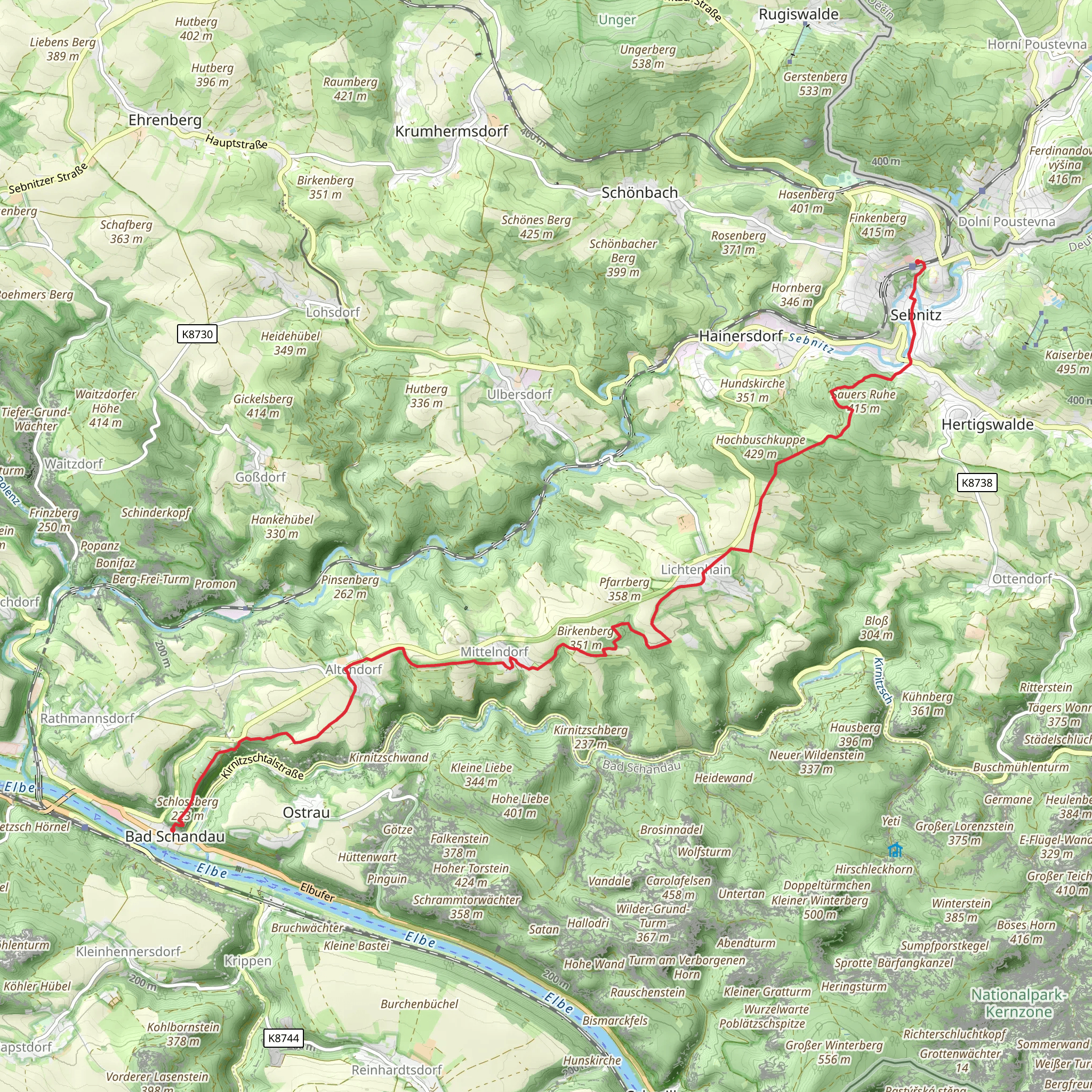 Sebnitz to Bad Schandau Walk mobile static map