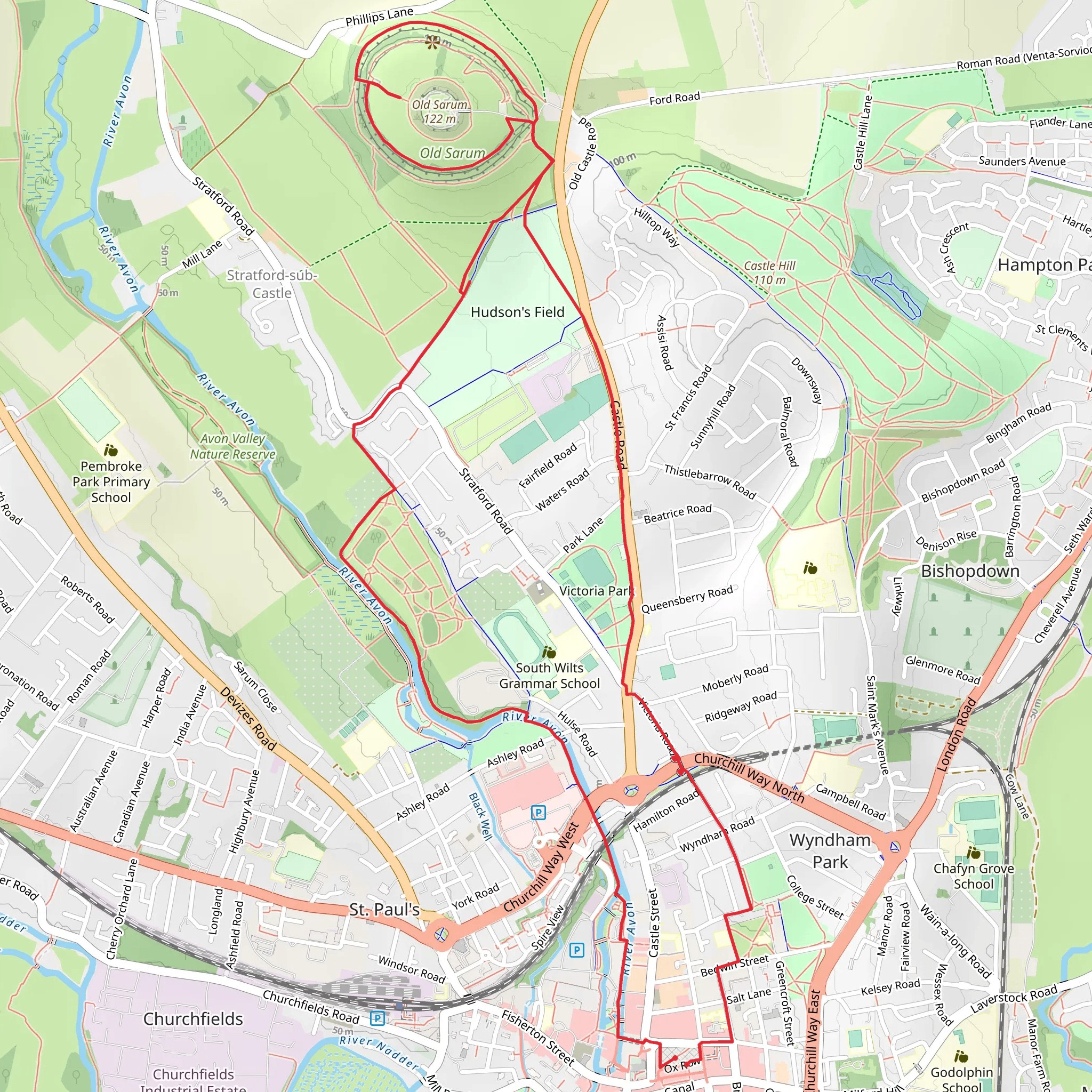 Victoria Park and Old Sarum Loop mobile static map