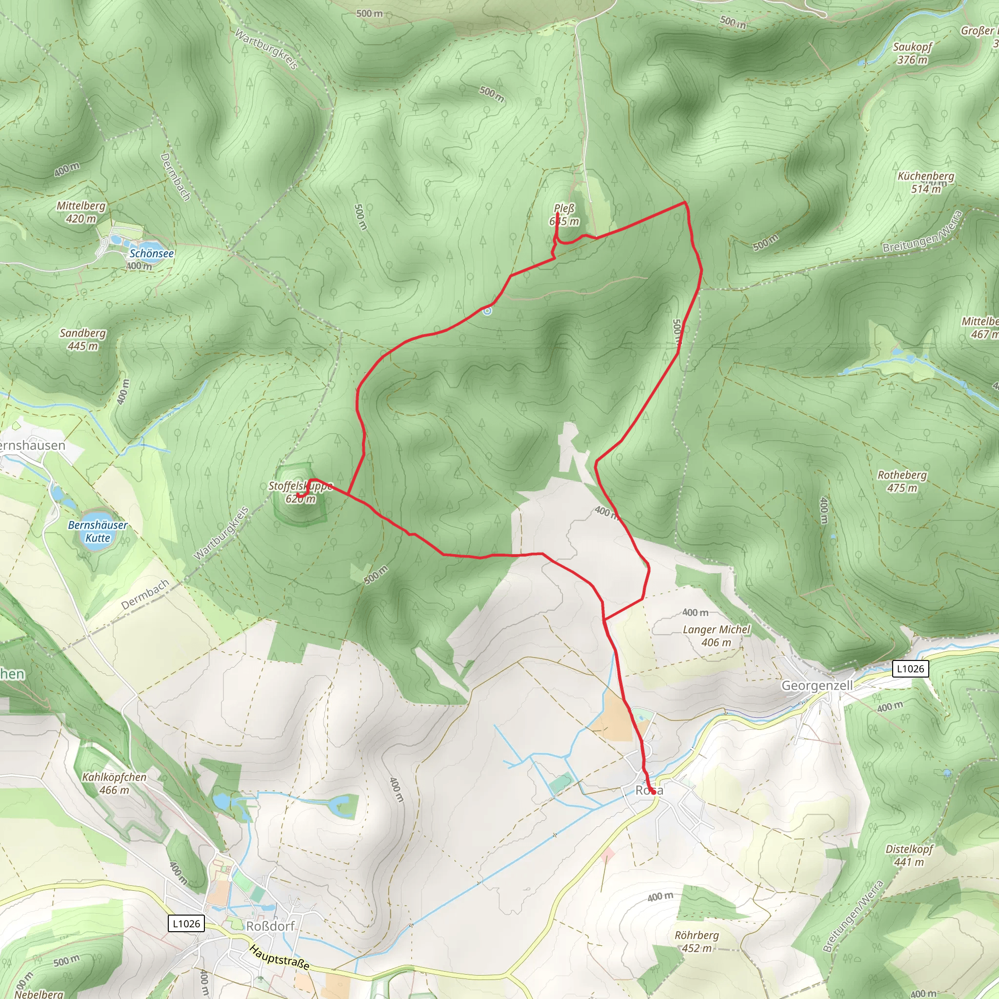 Stoffelskuppe and Pleß via Hochrhoener mobile static map