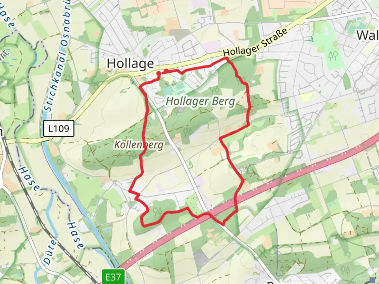 An image depicting the trail Hollager Rundwanderweg and its surrounding area.