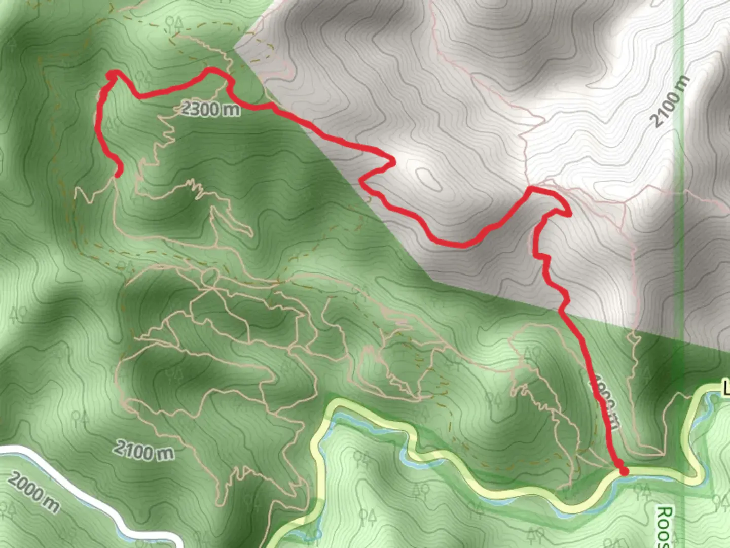 An image depicting the trail Wall of Death Single Track via Baughmans Gulley Single Trail and its surrounding area.
