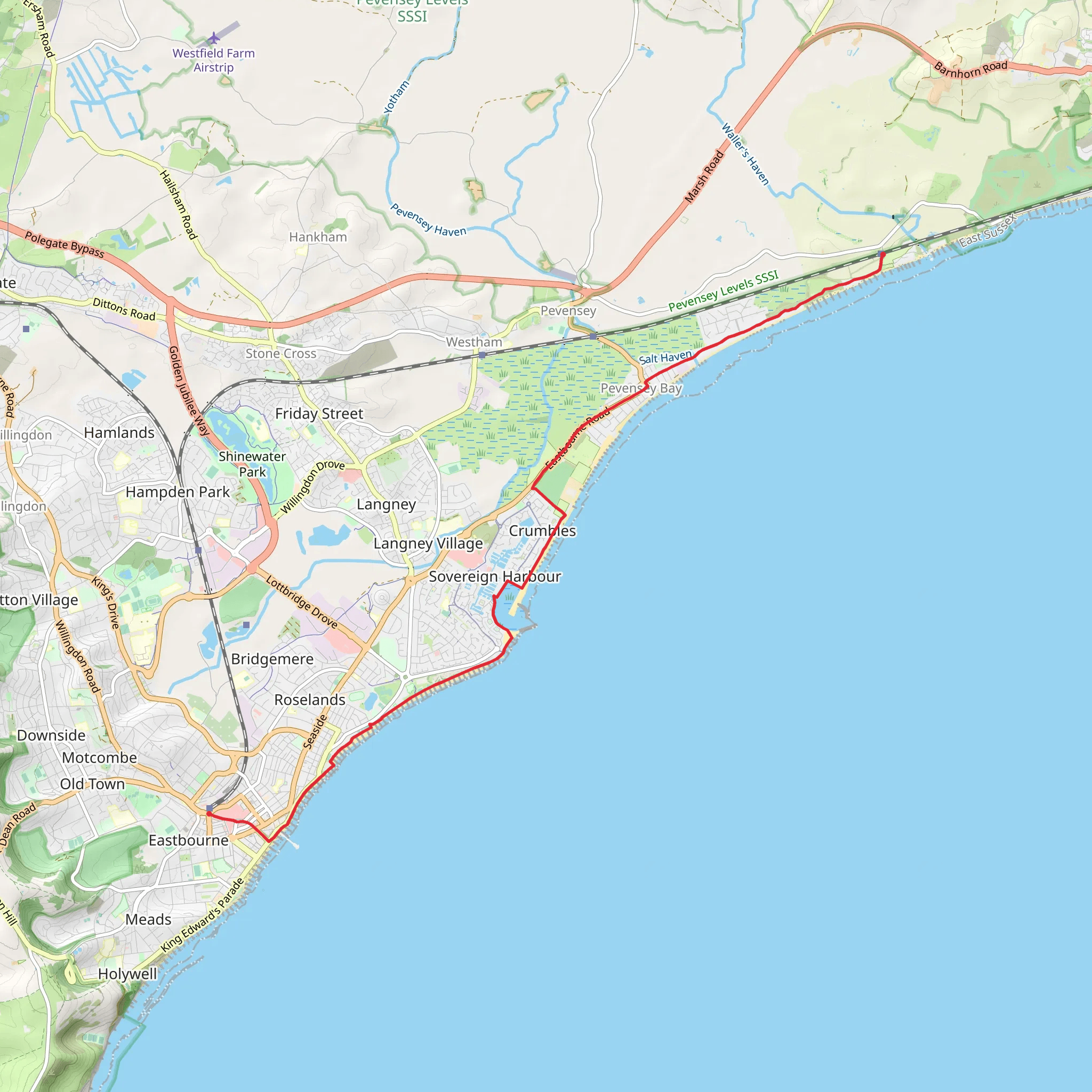 Eastbourne to Norman's Bay mobile static map