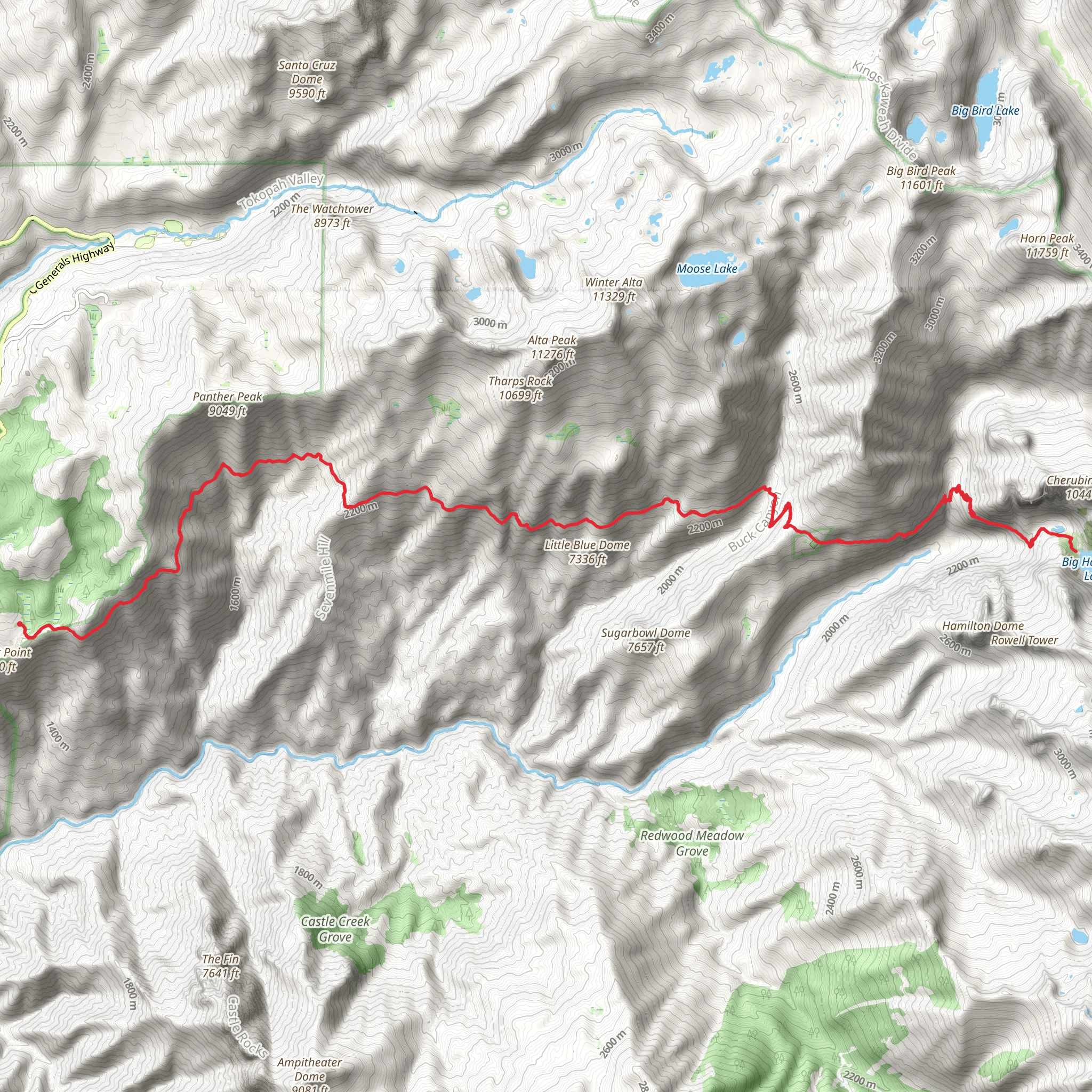 Big Hamilton Lake via High Sierra Trail mobile static map