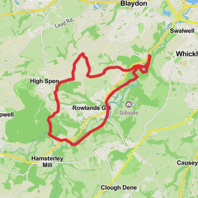 Rowlands Gill Loop via River Derwent mobile static map
