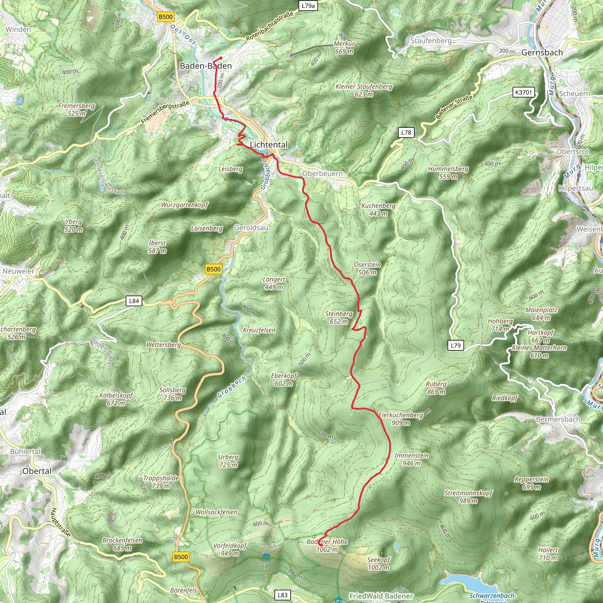 Baden-Baden to Badener Hohe Walk mobile static map