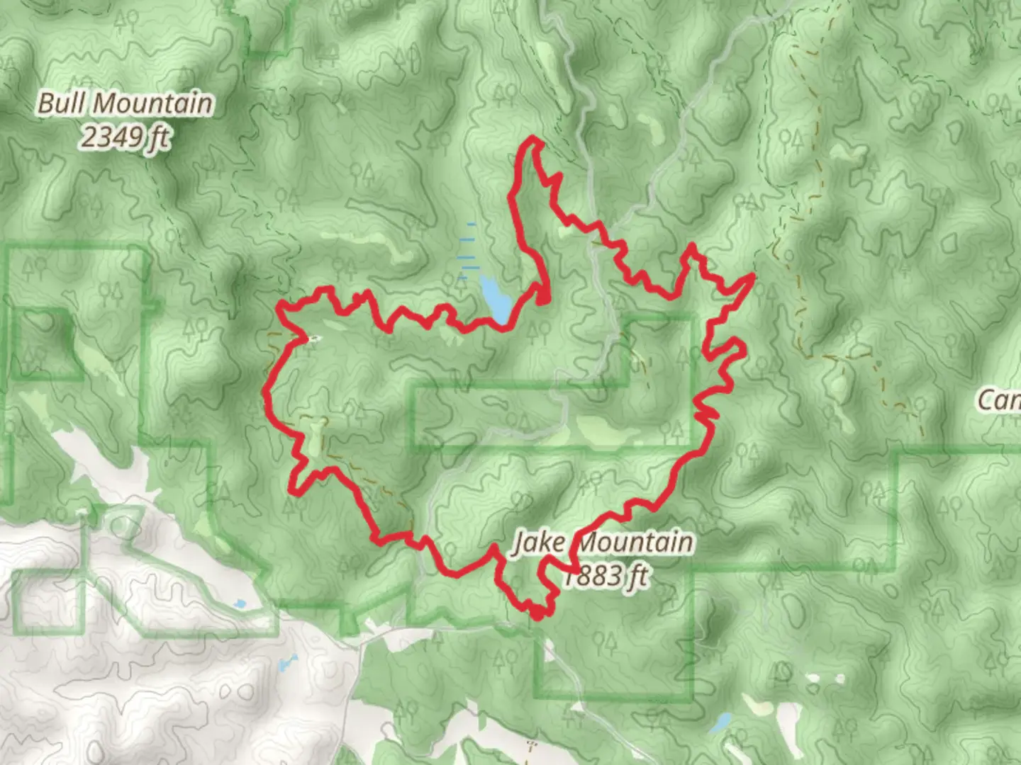 An image depicting the trail FDR-83 Bull Mountain Trail Loop and its surrounding area.